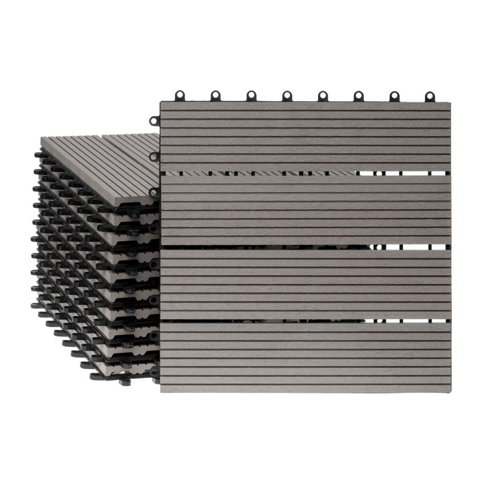 ventanara WPC-Fliesen WPC Holz Kunststoff Fliesen 11 Stück Grau 30 x 30 cm Standard