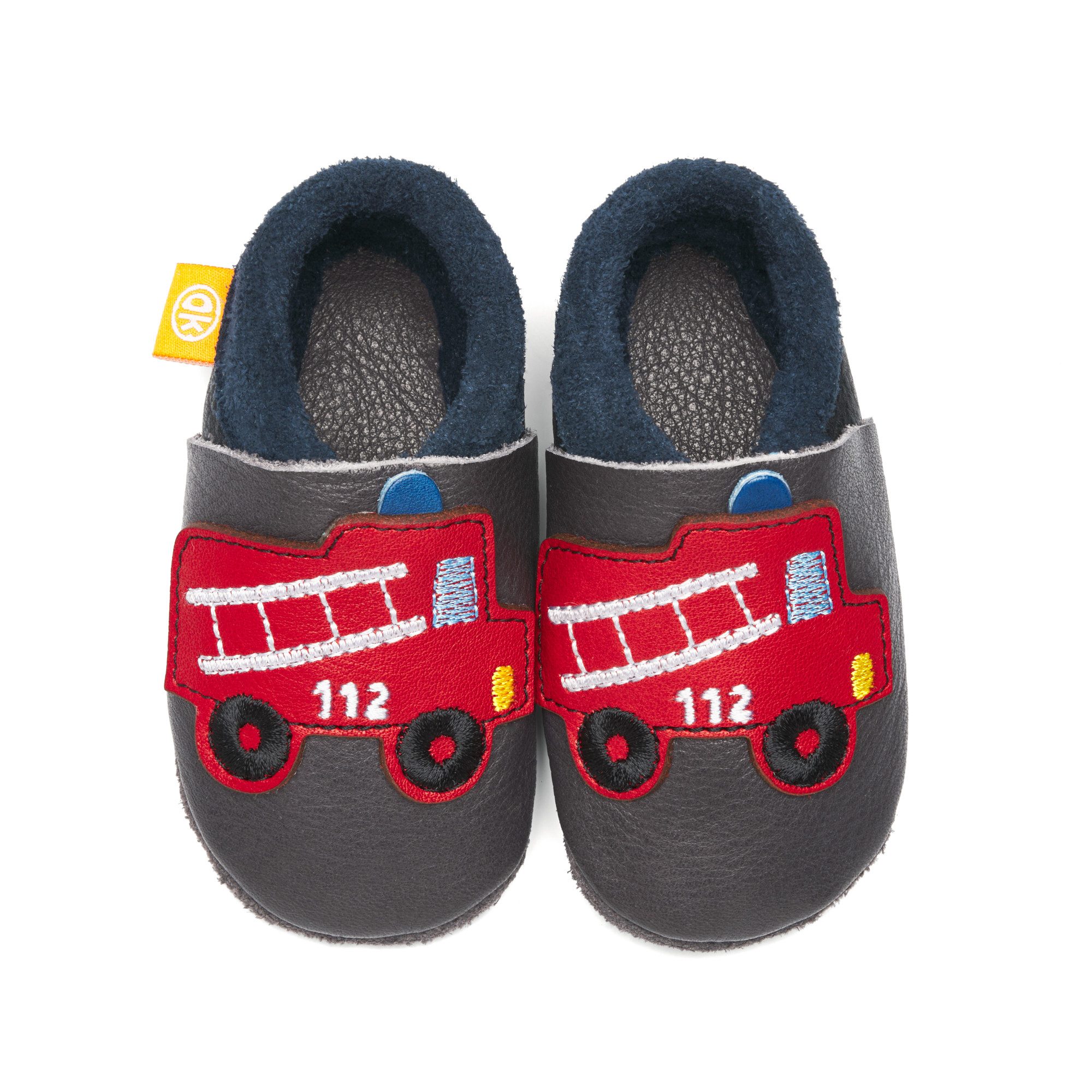 Orangenkinder® Fränkie die Feuerwehr Baby Krabbelschuh pflanzlich gegerbtes Leder, Made in Germany, Atmungsaktiv