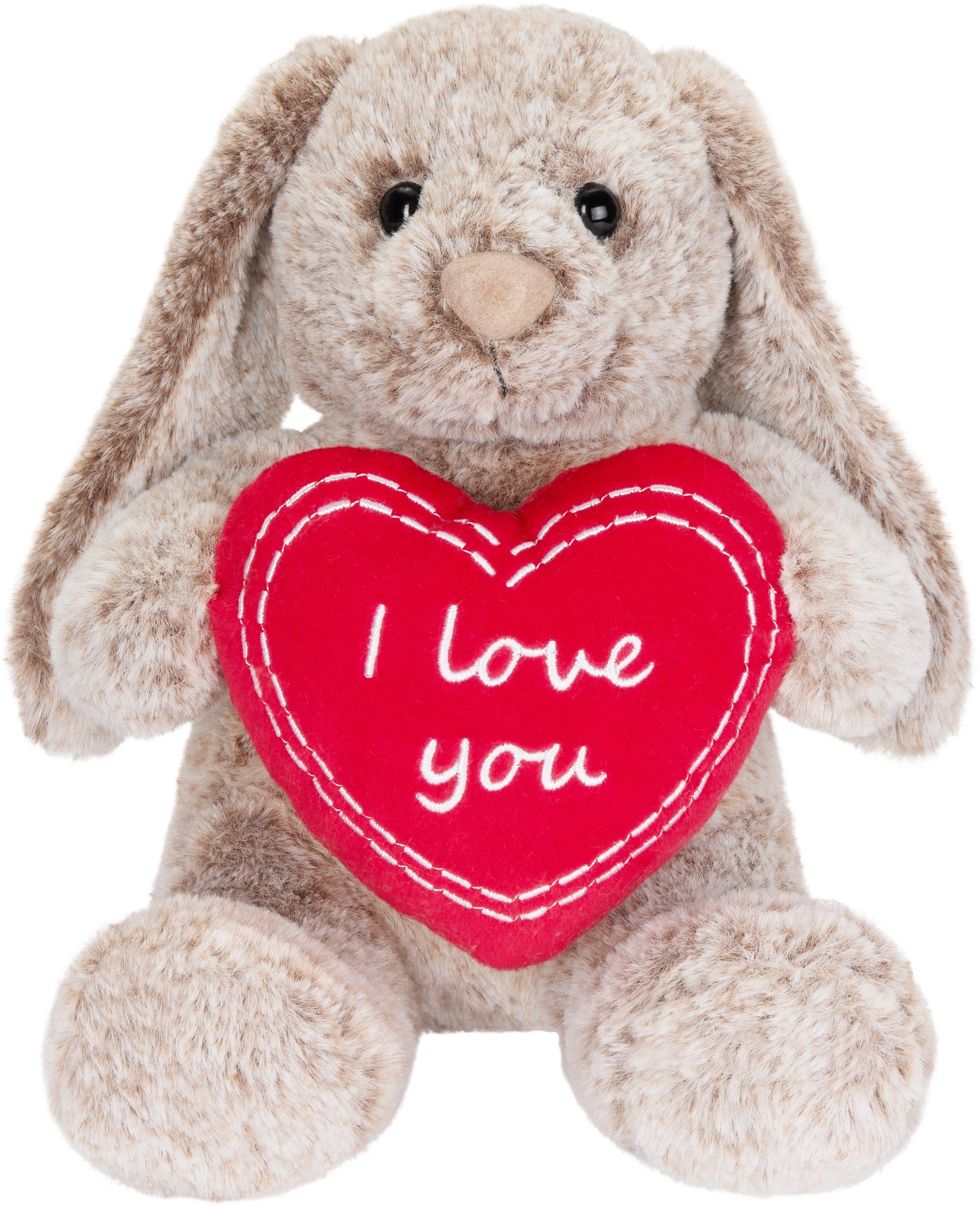 BRUBAKER Kuscheltier Hase mit Schlappohren und I Love You Herz Rot (1-St., Geschenk-Set), 28 cm Plüschhasen Geschenk - Stofftier Kuschelhase - Plüschtier