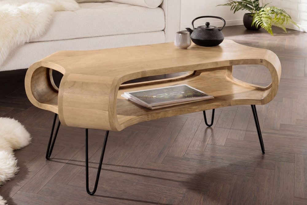 riess-ambiente Couchtisch ORGANIC LIVING 100cm beige - Mango, cream finish, Hairpin Legs, massiv (Einzelartikel, 1-St), Organischer Sofatisch mit Stauraum - ideal für Wohn- und Schlafzimmer