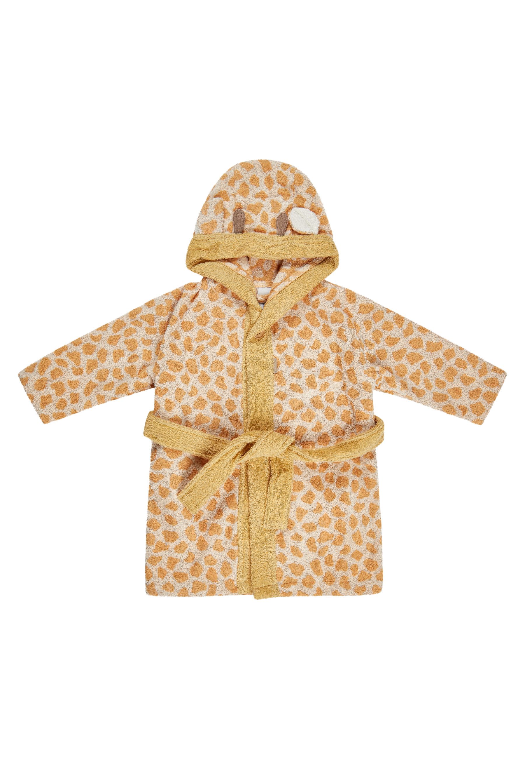 Sterntaler® Babybademantel Sterntaler® Bademantel GIRAFFE Kaya, lange Arme, 100 % Baumwolle, aus saugfähiger Baumwolle, kuschelweiche Frotteequalität, mit Kapuze und Gürtel, 3D Elemente an der Kapuze, edle Holzknöpfe, Knöpfe