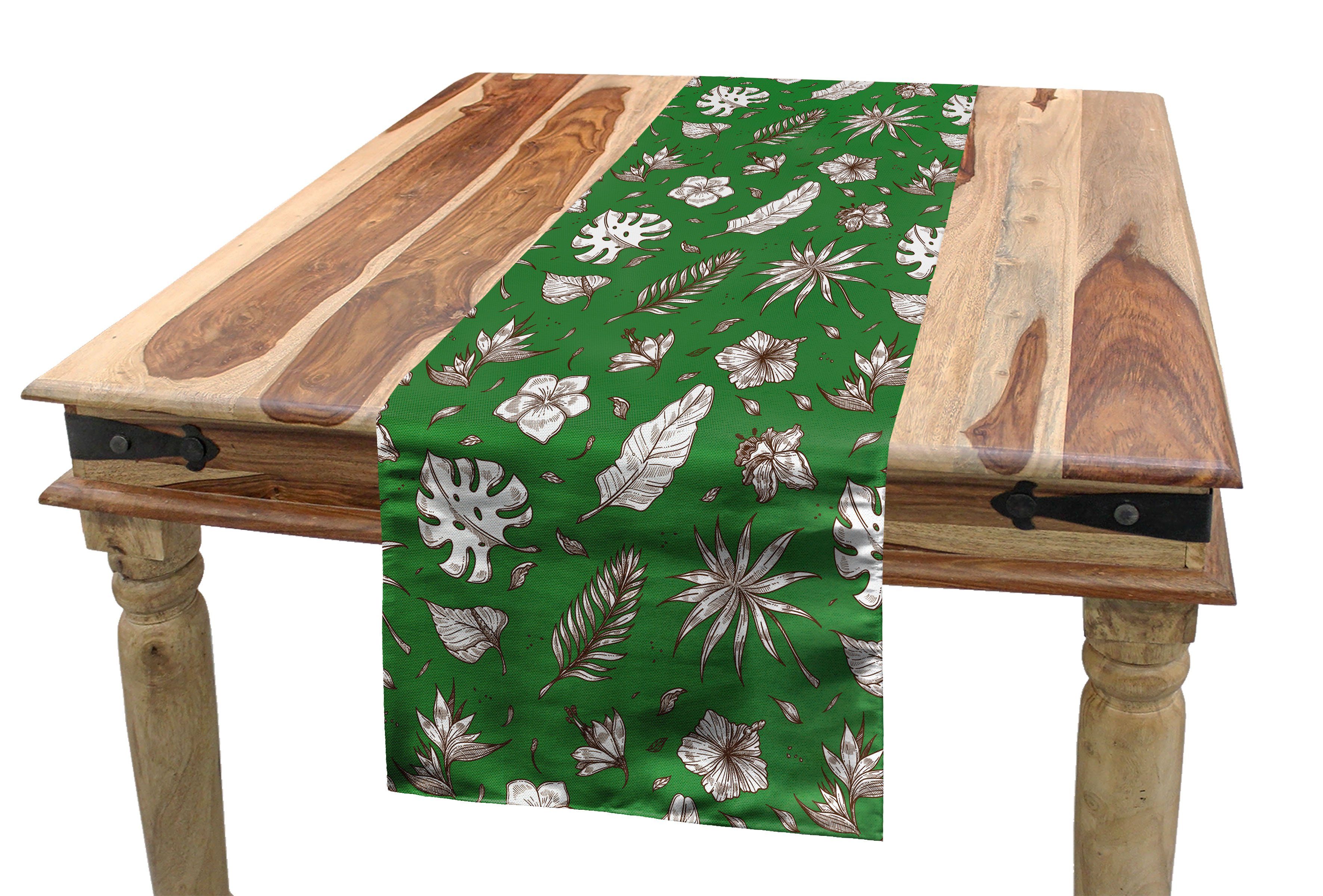 Abakuhaus Tischläufer Esszimmer Küche Rechteckiger Blätter und Monstera Palm Hand gezeichnete Dekorativer Tischläufer
