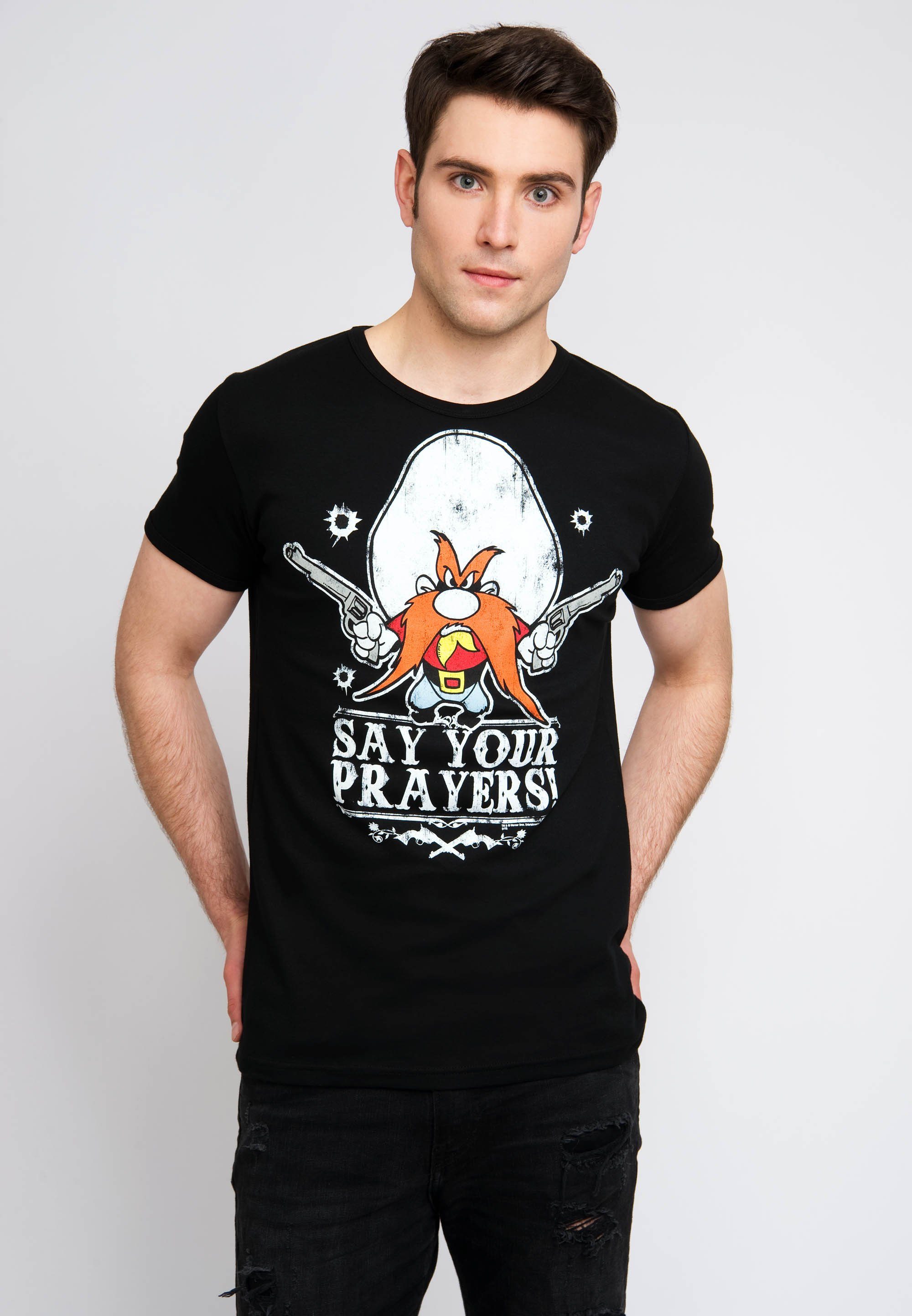 LOGOSHIRT T-Shirt Looney Tunes - Yosemite - Prayer mit coolem Retro-Print