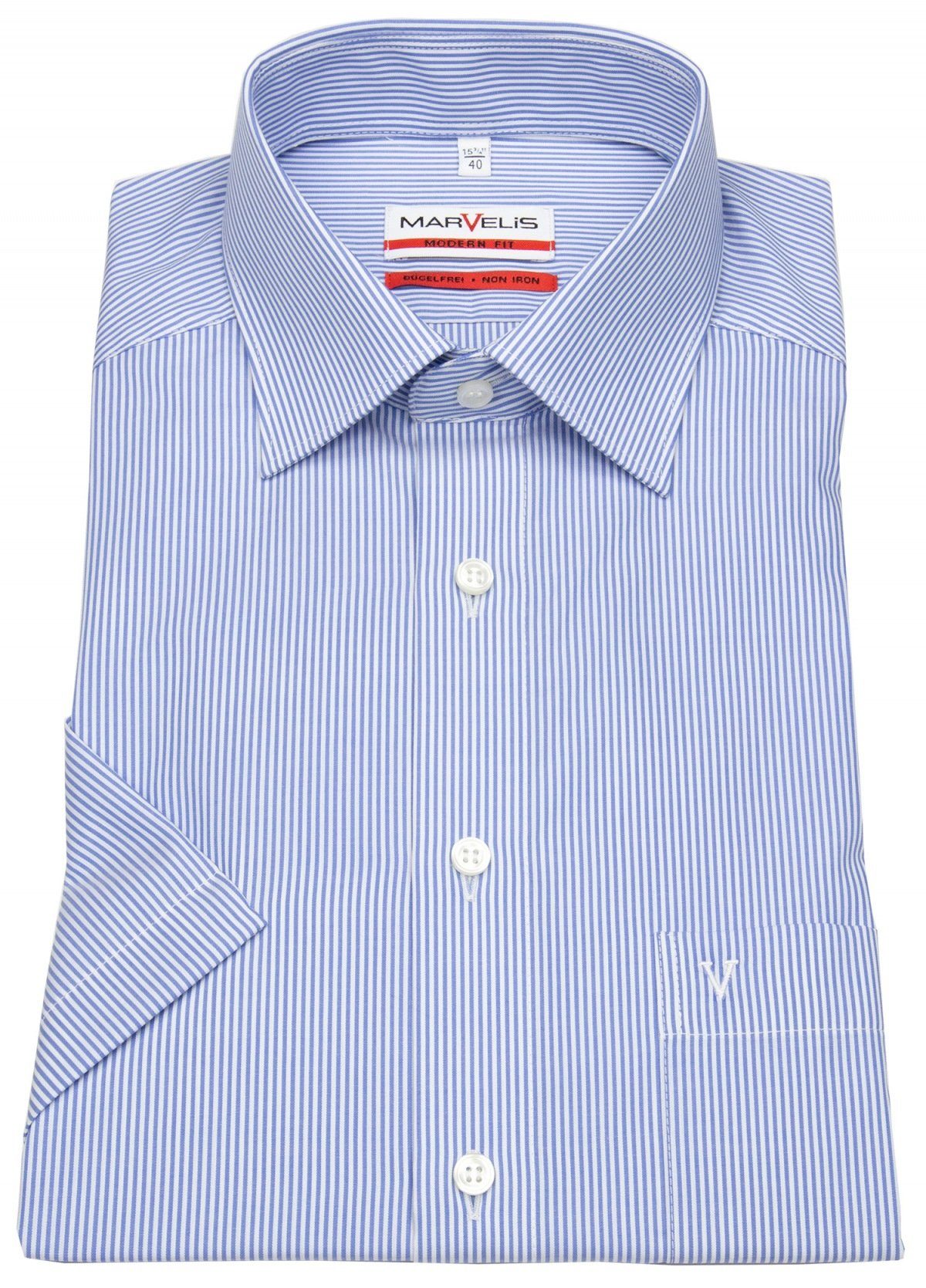 MARVELIS Kurzarmhemd Modern Fit leicht tailliert bügelfrei Kentkragen günstig online kaufen