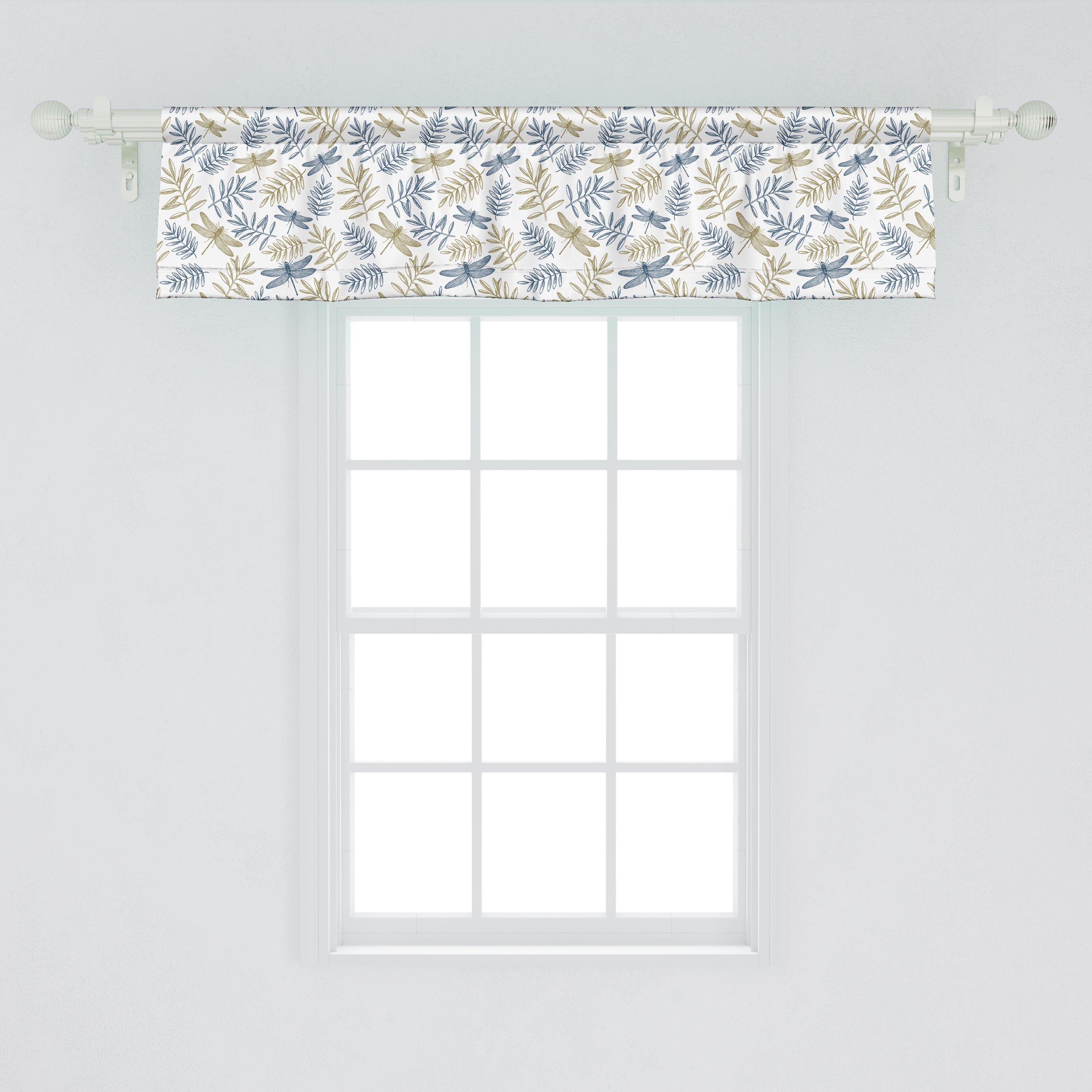 Scheibengardine Vorhang Volant für Küche Dekor Schlafzimmer und Insekten mit Abakuhaus, Libelle Microfaser, Stangentasche, Herbstlaub