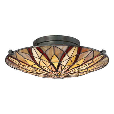 etc-shop Deckenleuchte, Leuchtmittel nicht inklusive, Deckenleuchte Wohnzimmerleuchte Lampe Tiffany-Glas Bronze 2 Flammig D