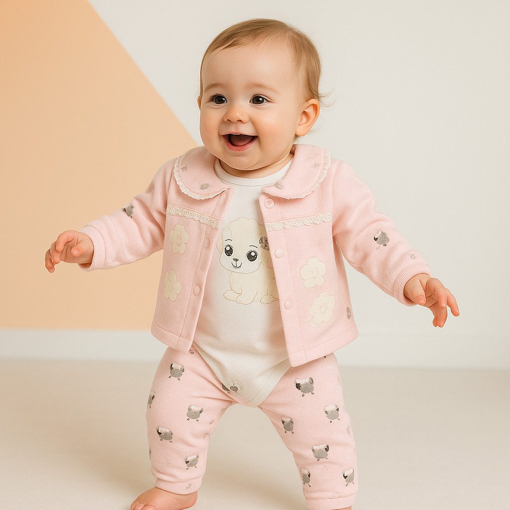 Shirt, Hose & Jäckchen Mädchen Outfit Baby, 3er Set, Langarmbody + Hose + Jacke, Rosa