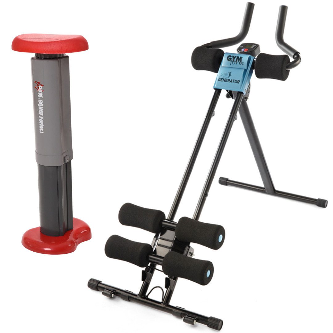 Gymform® Bauchtrainer Ab Generator Trainingsgerät Set + Squat Perfect Beckenbodentrainer (Spar-Set), für zuhause, klappbar, verstellbar, inkl. Computer, bis 105kg