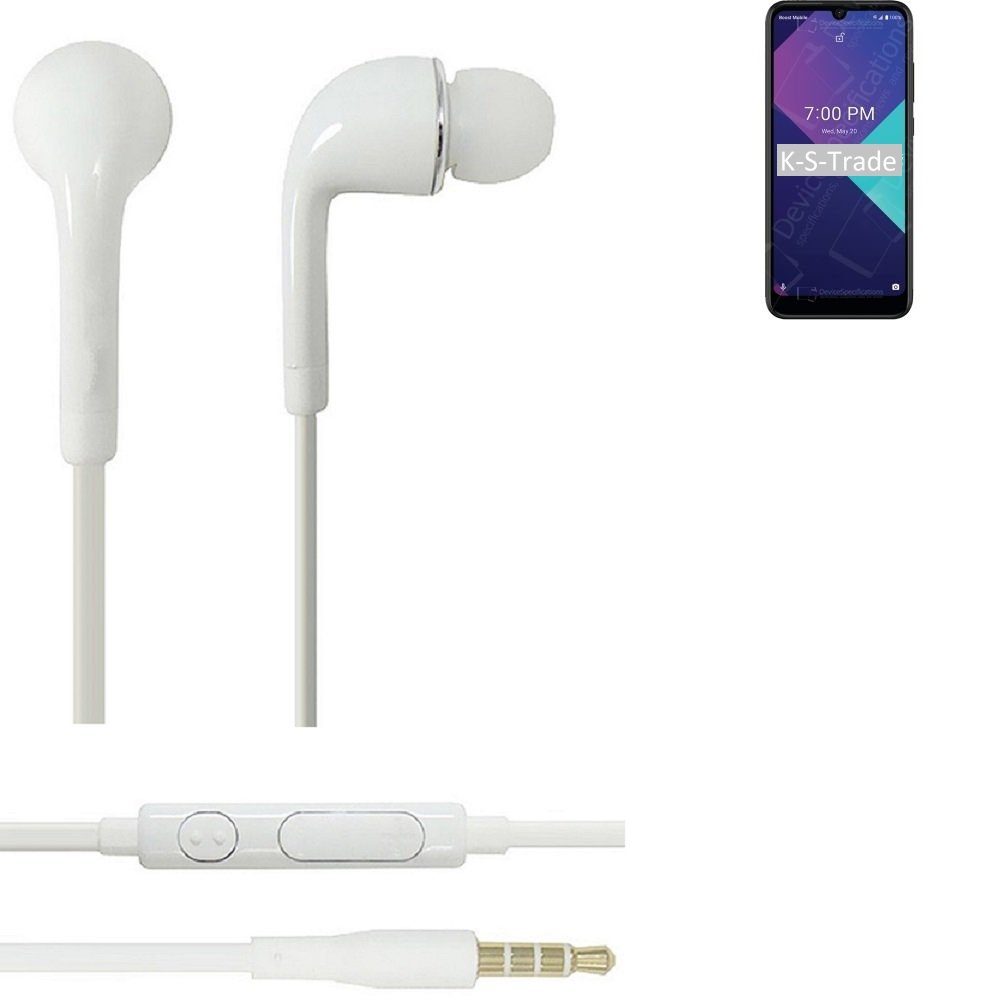 K-S-Trade für Wiko Ride 3 In-Ear-Kopfhörer (Kopfhörer Headset mit Mikrofon u Lautstärkeregler weiß 3,5mm)