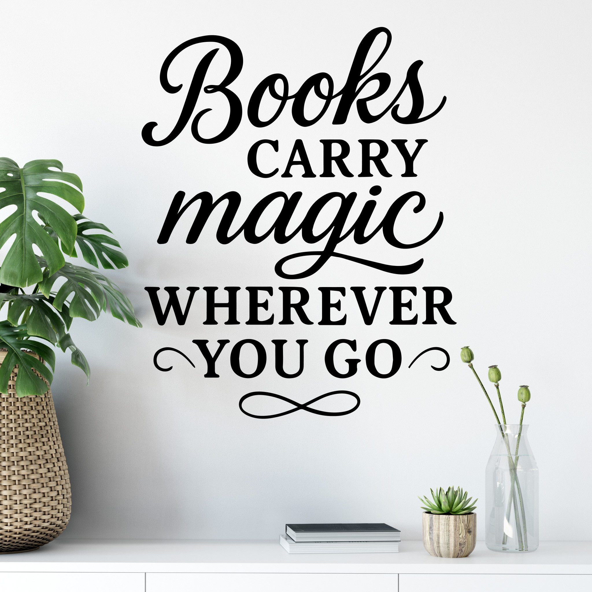 Sunnywall Wandspruch Wandtattoo Books carry magic – englischer Spruch für Wohnzimmer, selbstklebend, konturgschnitten