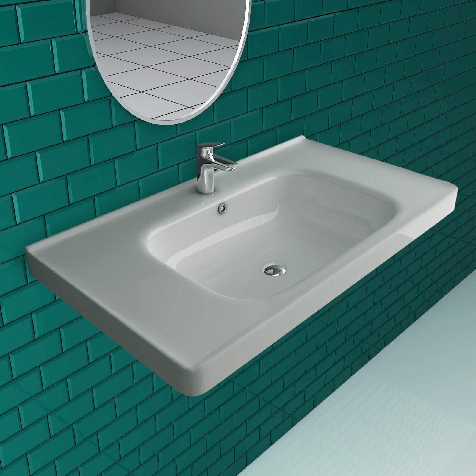 Alpenberger Раковины Eckig - Waschtisch Keramik Hängewaschbecken 80 cm Breit (1-tlg., 1-St., mit Überlauf und Hahnloch), Nanobeschichtung, Lotuseffekt