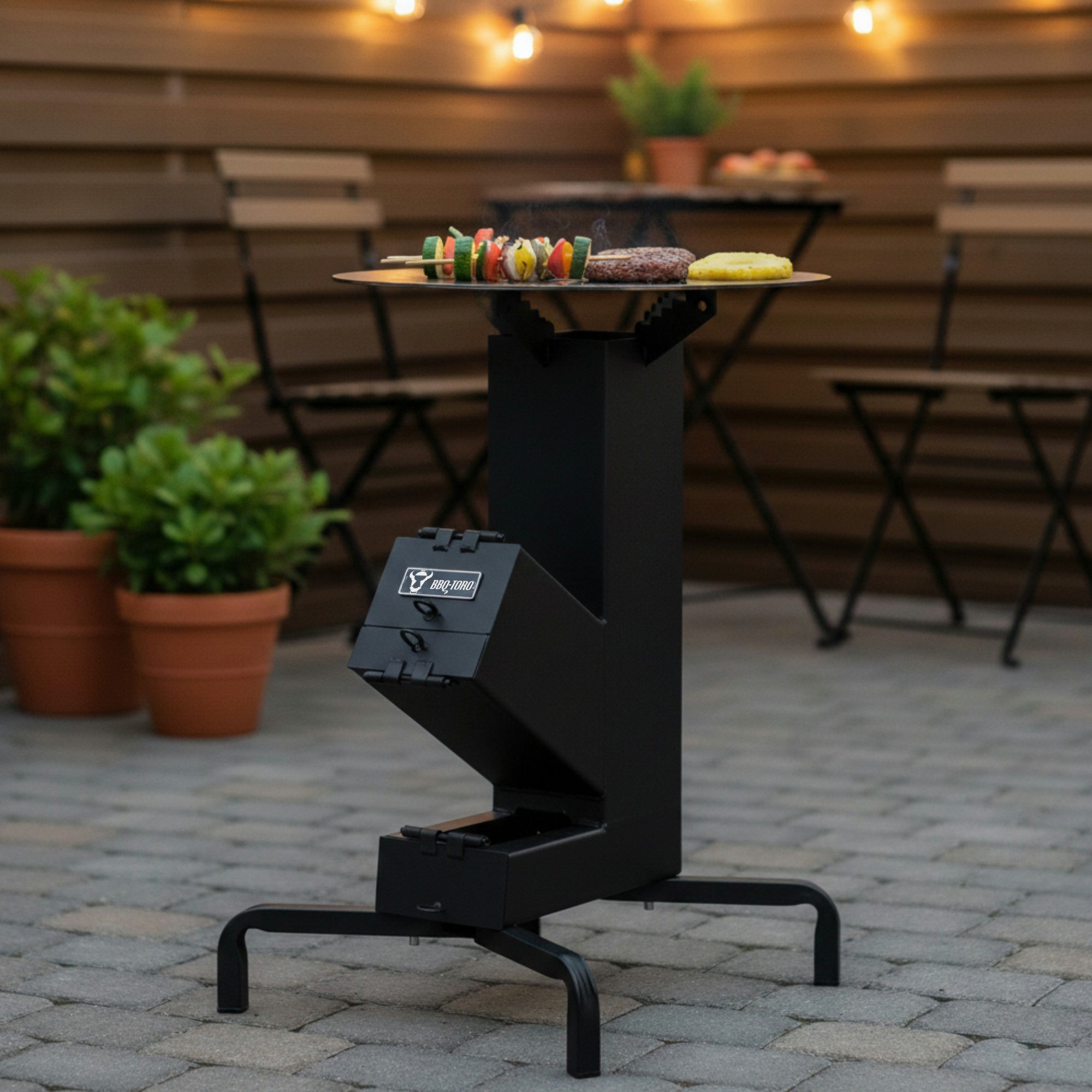 BBQ-Toro Holzkohlegrill Raketenofen mit Grillplatte Ø 50 cm "RAKETE #7" Rocket Stove, Standfeste Füße