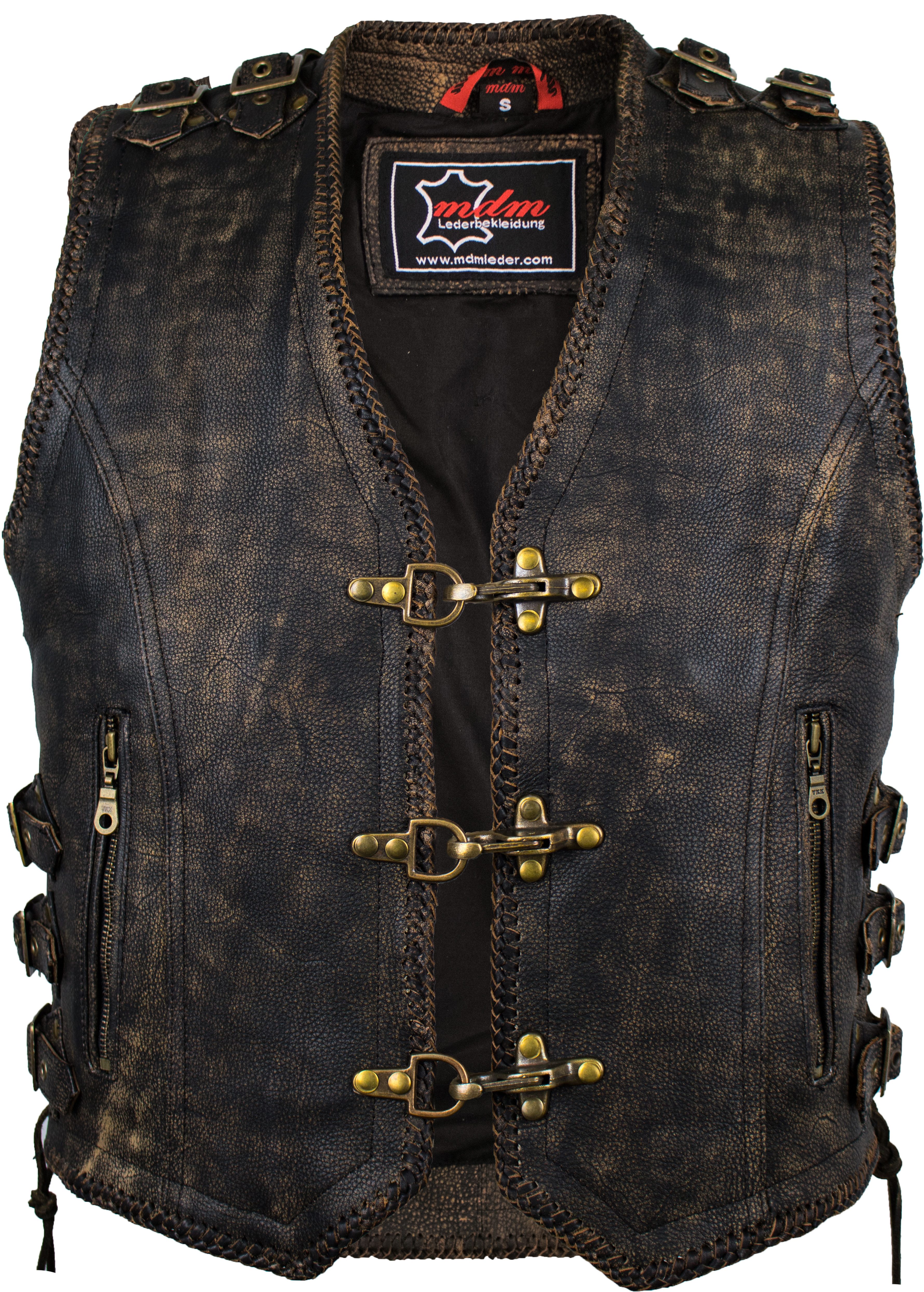 MDM Lederweste Herren Vintage Biker Lederweste günstig online kaufen