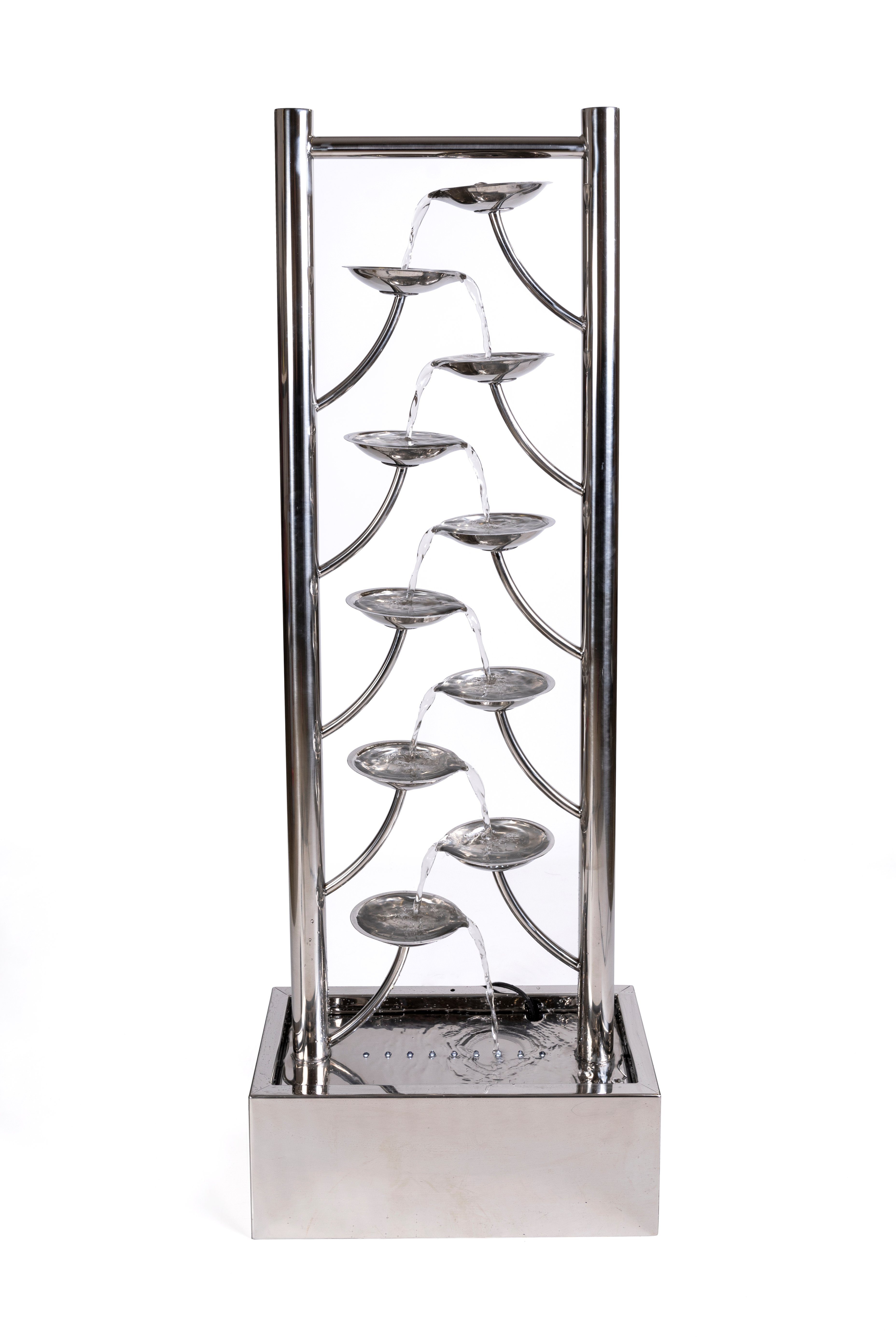 Köhko Zimmerbrunnen Wasserwand ca. 97CM aus Edelstahl in Blättenform mit LED-Beleuchtung