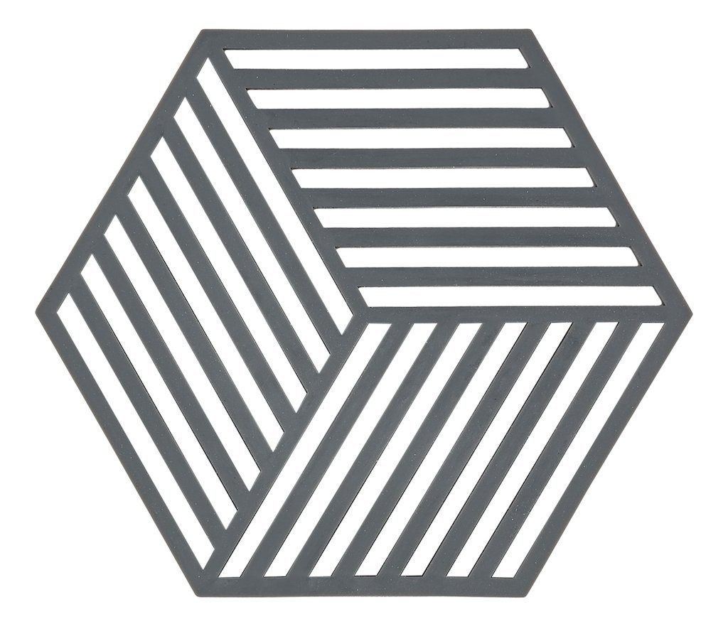 Zone Denmark Topfuntersetzer Hexagon Streifen 16 x 14 cm Silikon Warm Grey, hitzebeständig spülmaschinengeeignet