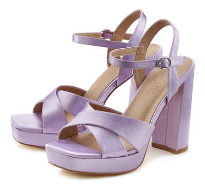 LASCANA Riemchensandalette High Heel Sandale mit Plateau & Blockabsatz in Satin Optik VEGAN