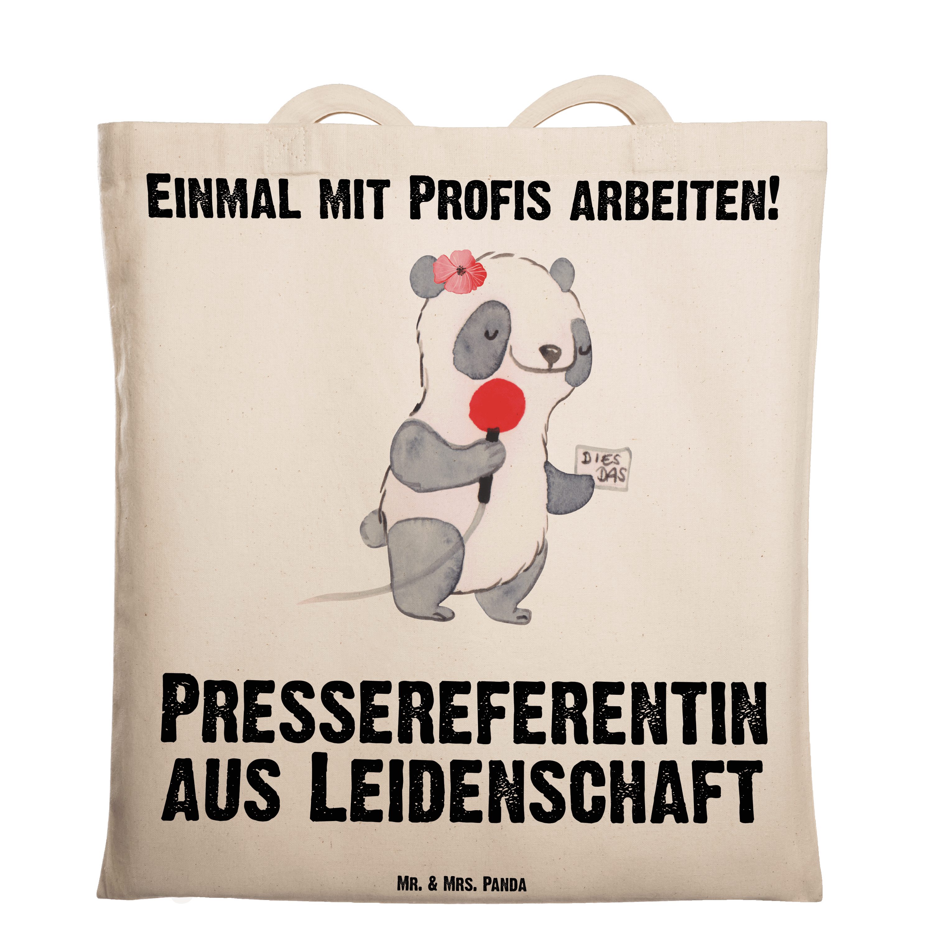 Mr. & Mrs. Panda Tragetasche aus - (1-tlg) Pressereferentin Kollege, - Geschenk, Transparent Leidenschaft