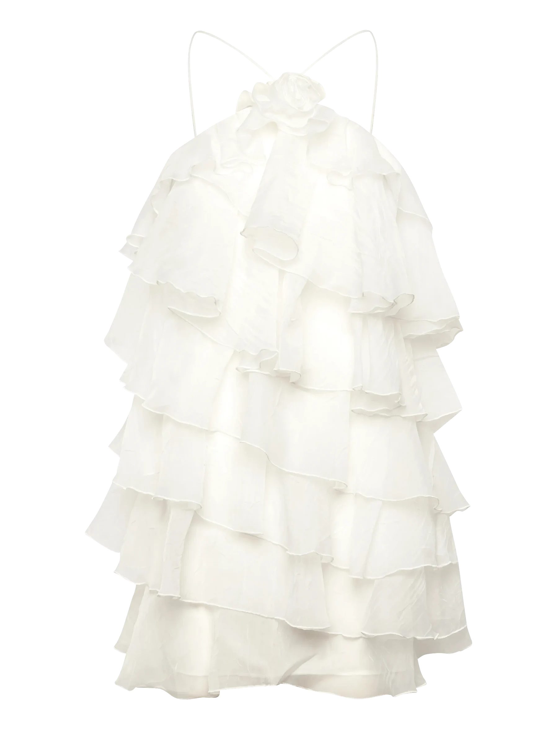 Gina Tricot Cocktailkleid - Minikleid - weißes Rüschenkleid mit Rosette - Damen Kleid mit Träger