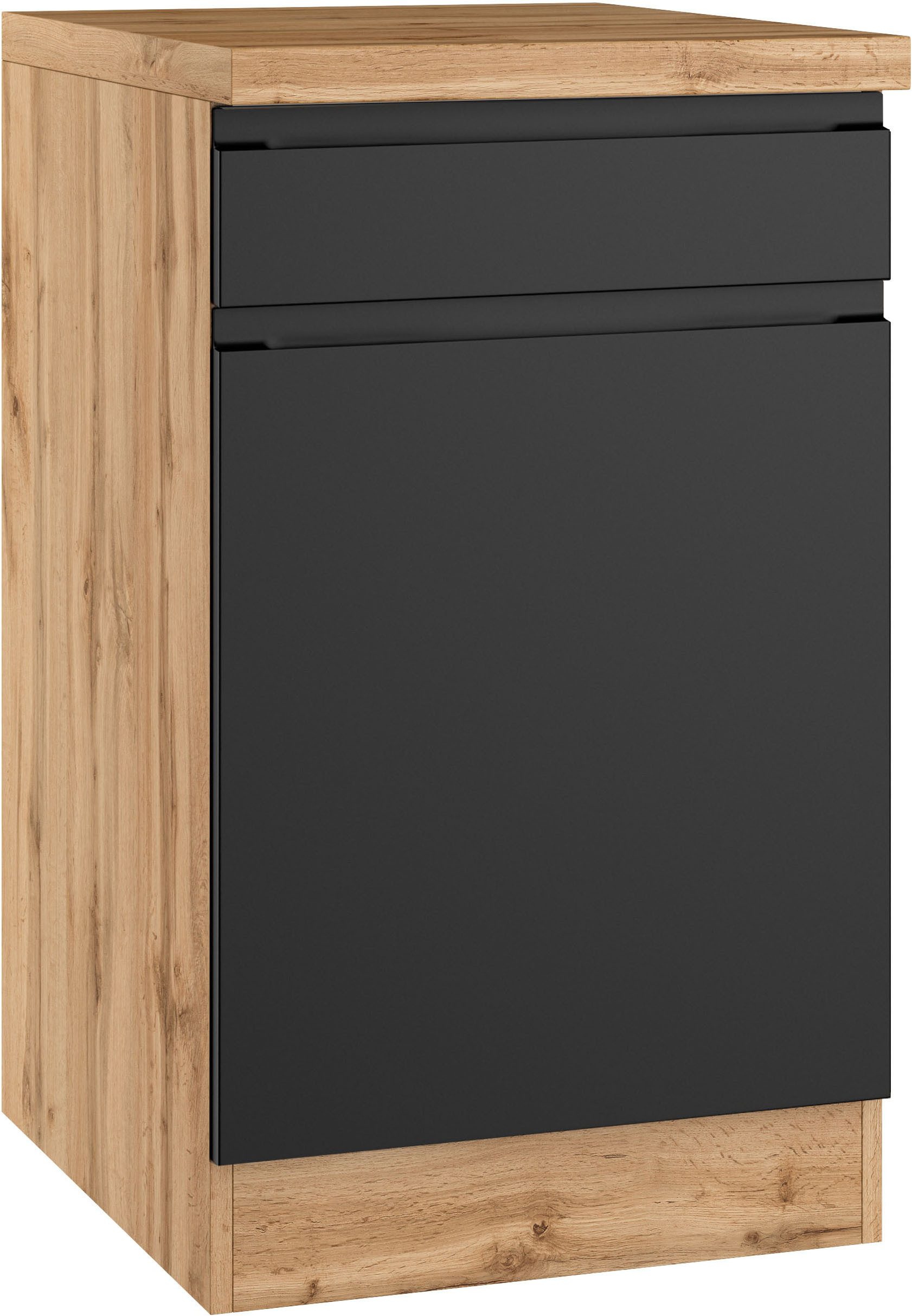 KOCHSTATION Unterschrank KS-Virginia,neu in verbesserter Ausführung (Stauraum, Softclose, mit CPL-Arbeitsplatte) Breite 50 cm, 1 Tür, 1 Schubkasten, Soft-Close-Funktion