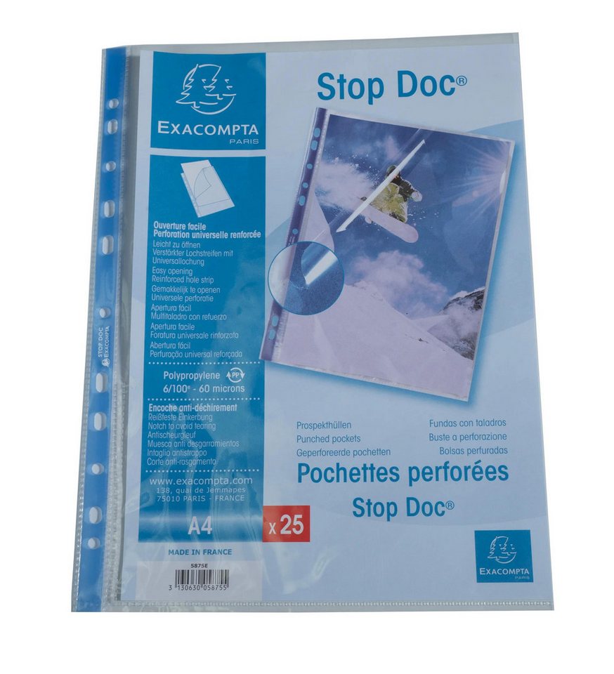 Thumbnail - EXACOMPTA Prospekthülle 4x 25 Prospekthüllen gelocht Stop Doc glattem PP 60µ A4 Kristall 5875E, Prospekthüllen