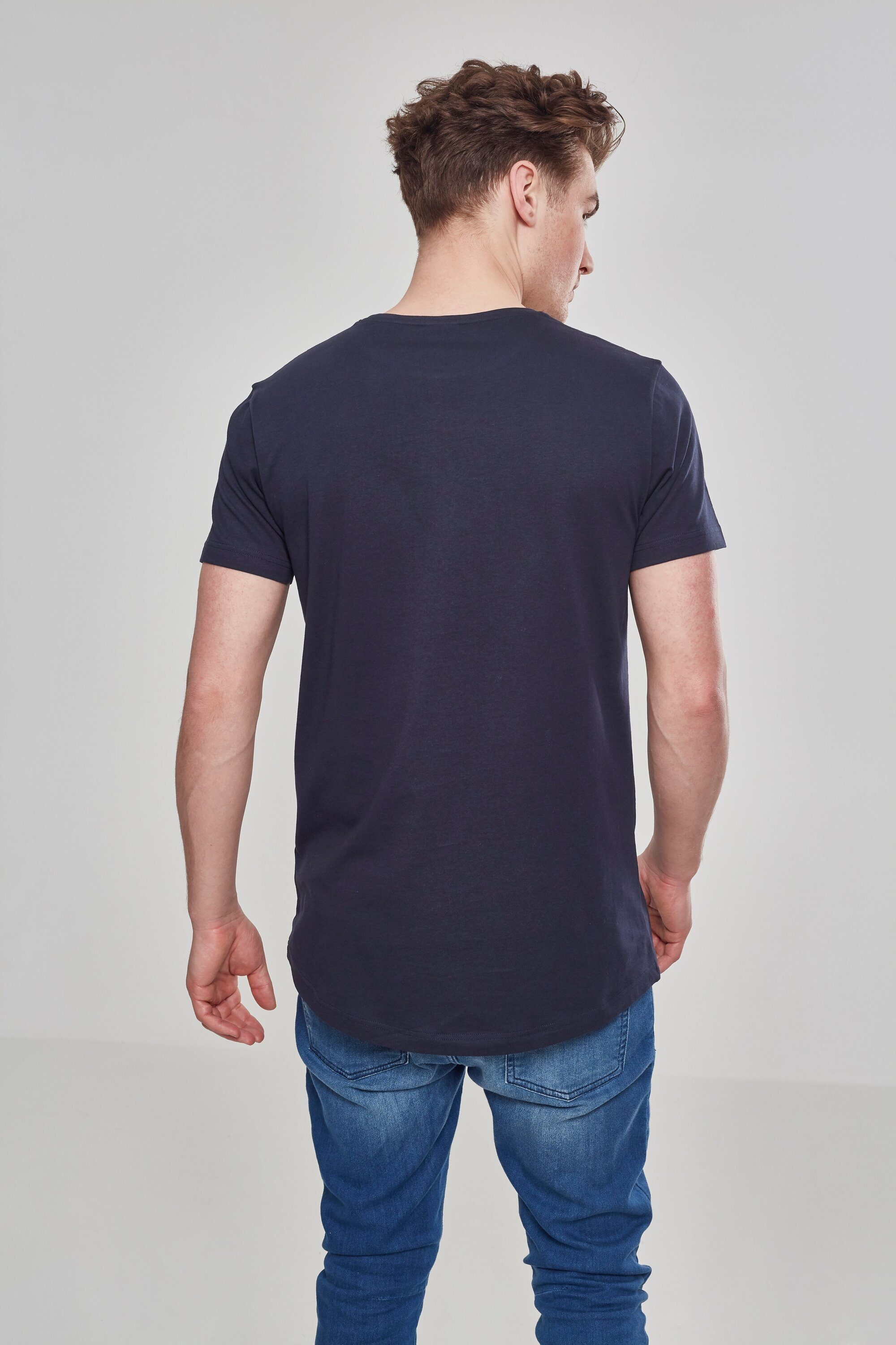 URBAN CLASSICS Kurzarmshirt navy Tee Shaped Long (1-tlg) Herren