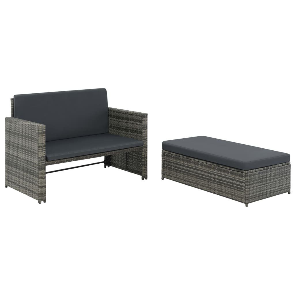 vidaXL Rattan Grau, Teile 2-tlg. Garten-Lounge-Set Loungesofa Auflagen mit 1 Poly