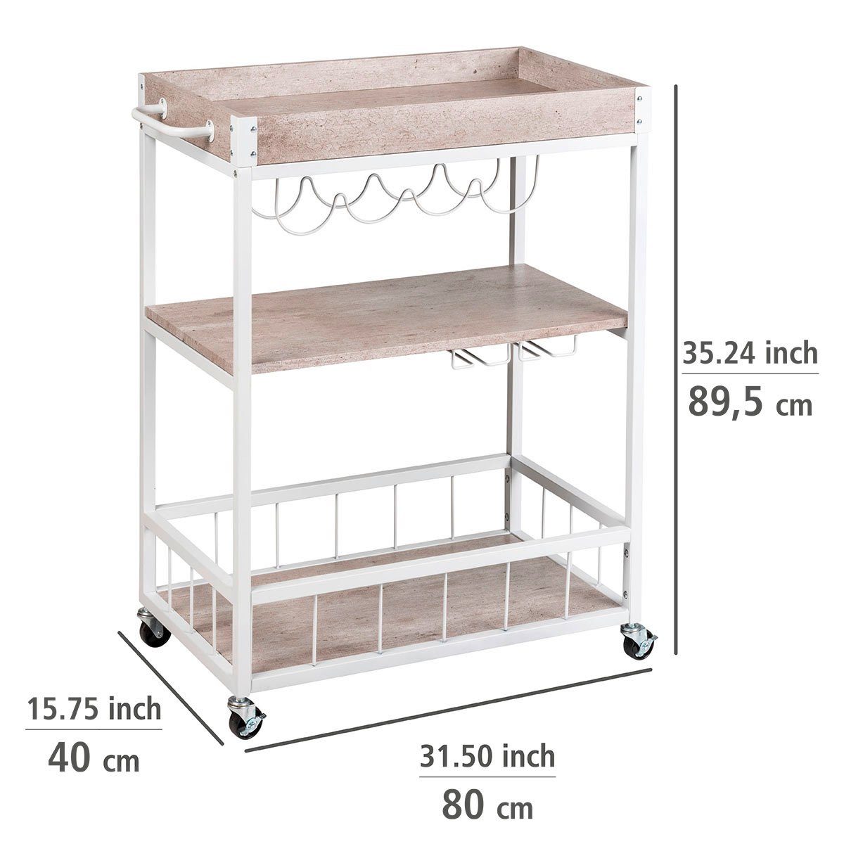 mit Küchenwagen beton/weiß, Flaschenhalter Grau WENKO Rustico,