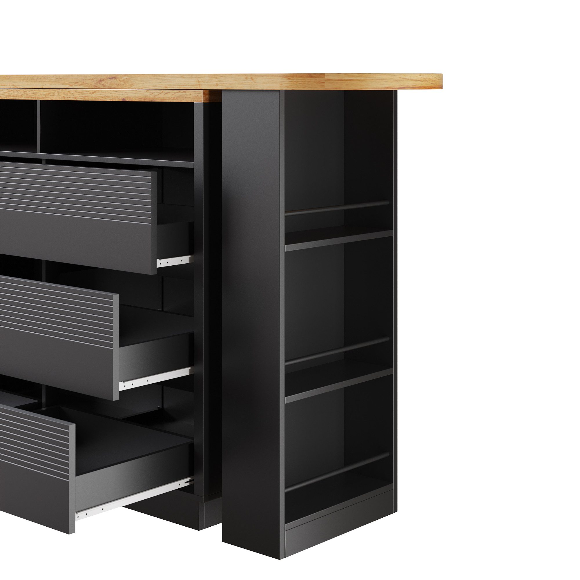 i@home Bartisch Ausziehbarer Sieborad mit Stauraum(137-215×39×102.3cm) (1 Tisch), Teleskopischer Tisch mit 6 Schubladen, Kücheninsel, Schwarz