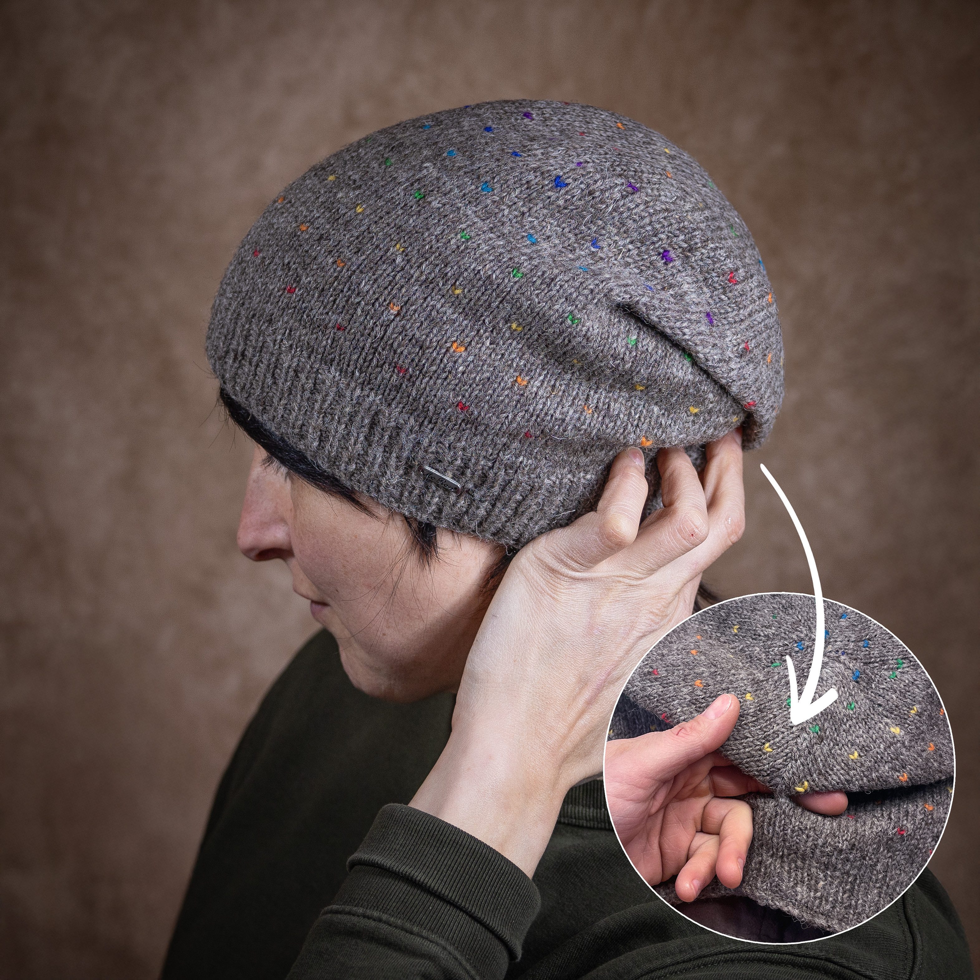 McRon Beanie Wollmütze Modell Lizzy Regenbogen gefüttert mit Fleece, hoher Schurwollanteil