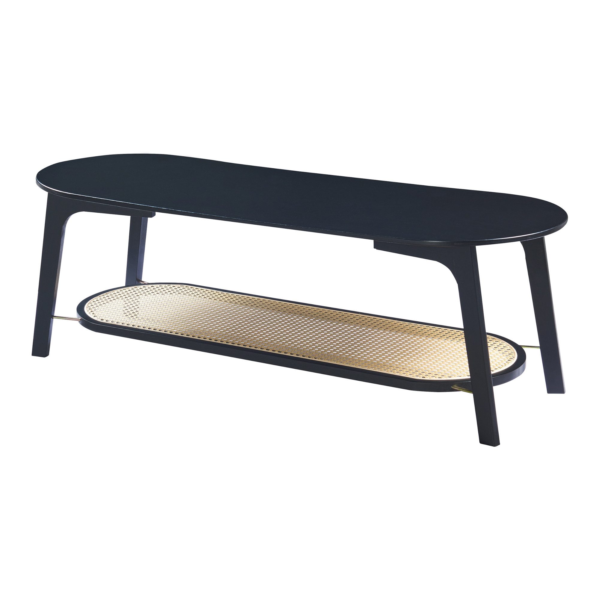 en.casa Couchtisch, »Taivalkoski« Bambus 120x43x40 cm Schwarz / Rattanoptik
