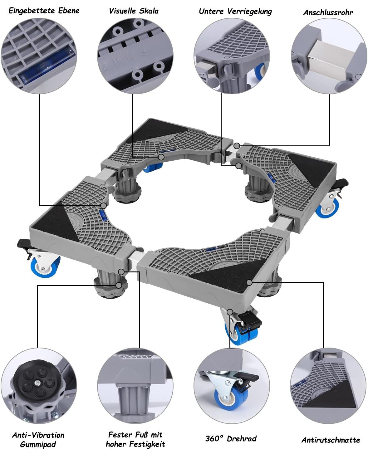 SinLaw Waschmaschinenuntergestell Unterlegscheibe mit 4 Rädern, die für eine einfache Mobilität rollen, Große tragende Fläche, rutschfest und stoßdämpfend