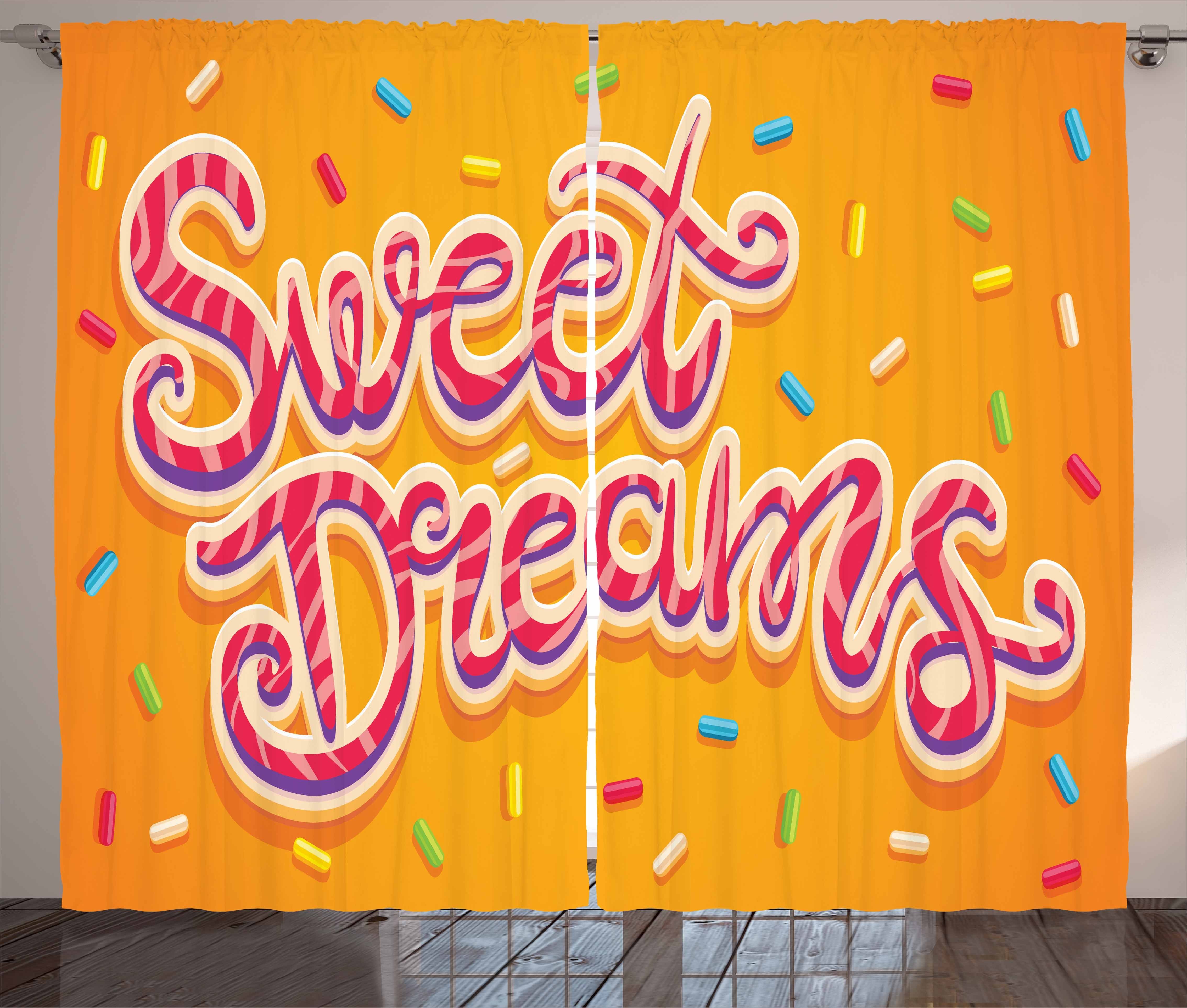 Gardine Schlafzimmer Kräuselband Vorhang mit Schlaufen und Haken, Abakuhaus, Süße Träume Bunte Süßigkeiten