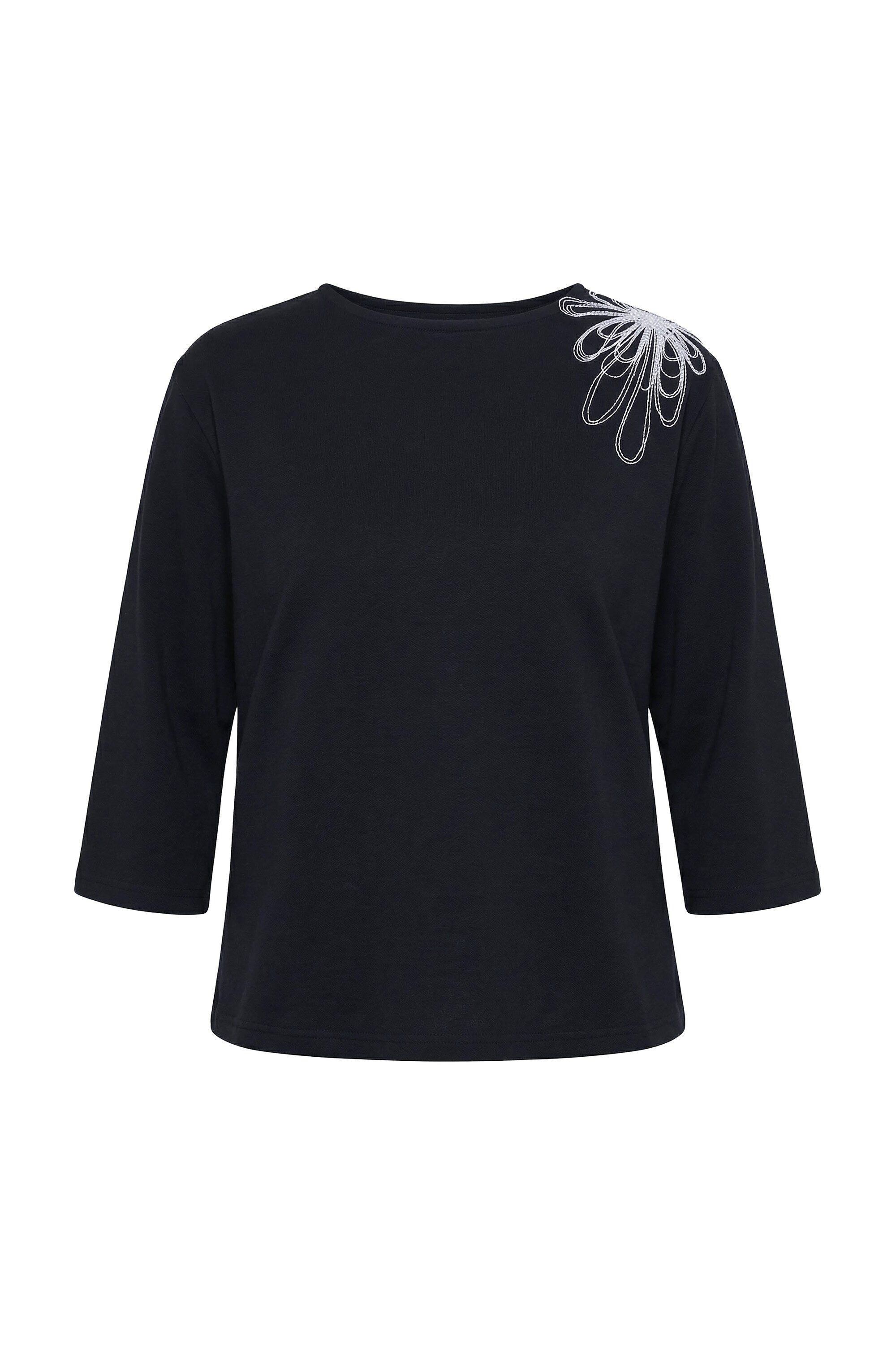 Ulla Popken Sweatshirt Sweatshirt Stickerei U-Boot-Ausschnitt 3/4-Arm