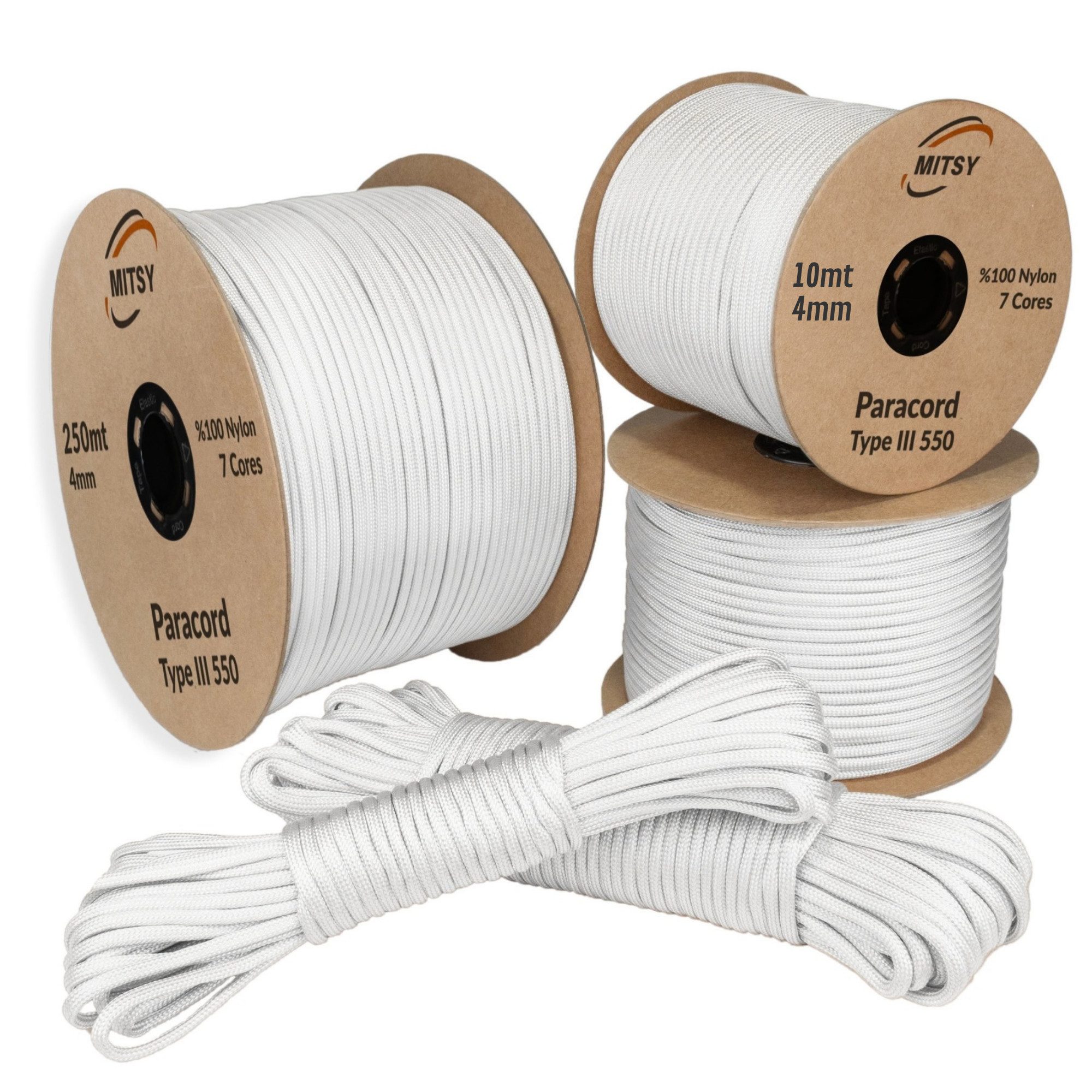MITSY 4mm Paracord 550 Typ III – Starkes Nylonseil für Outdoor & Survival Seil (7-Kern Aufbau, Reißfest & Langlebig), Extra stark, 250 kg Belastbar, UV-beständig, für Camping & Hundeleinen