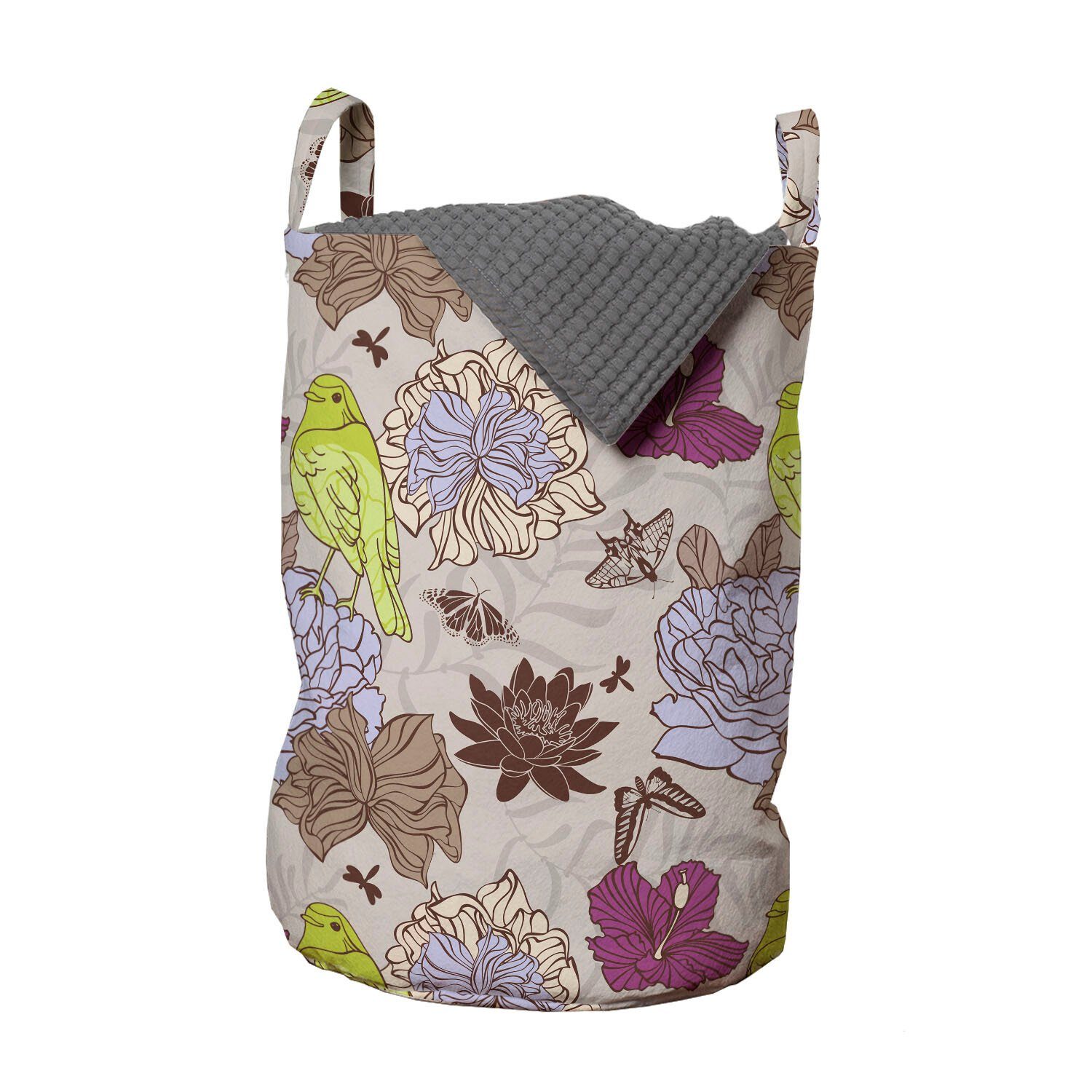 Abakuhaus Wäschesäckchen Wäschekorb mit Griffen Kordelzugverschluss für Waschsalons, Vögel Papillon Schmetterlinge