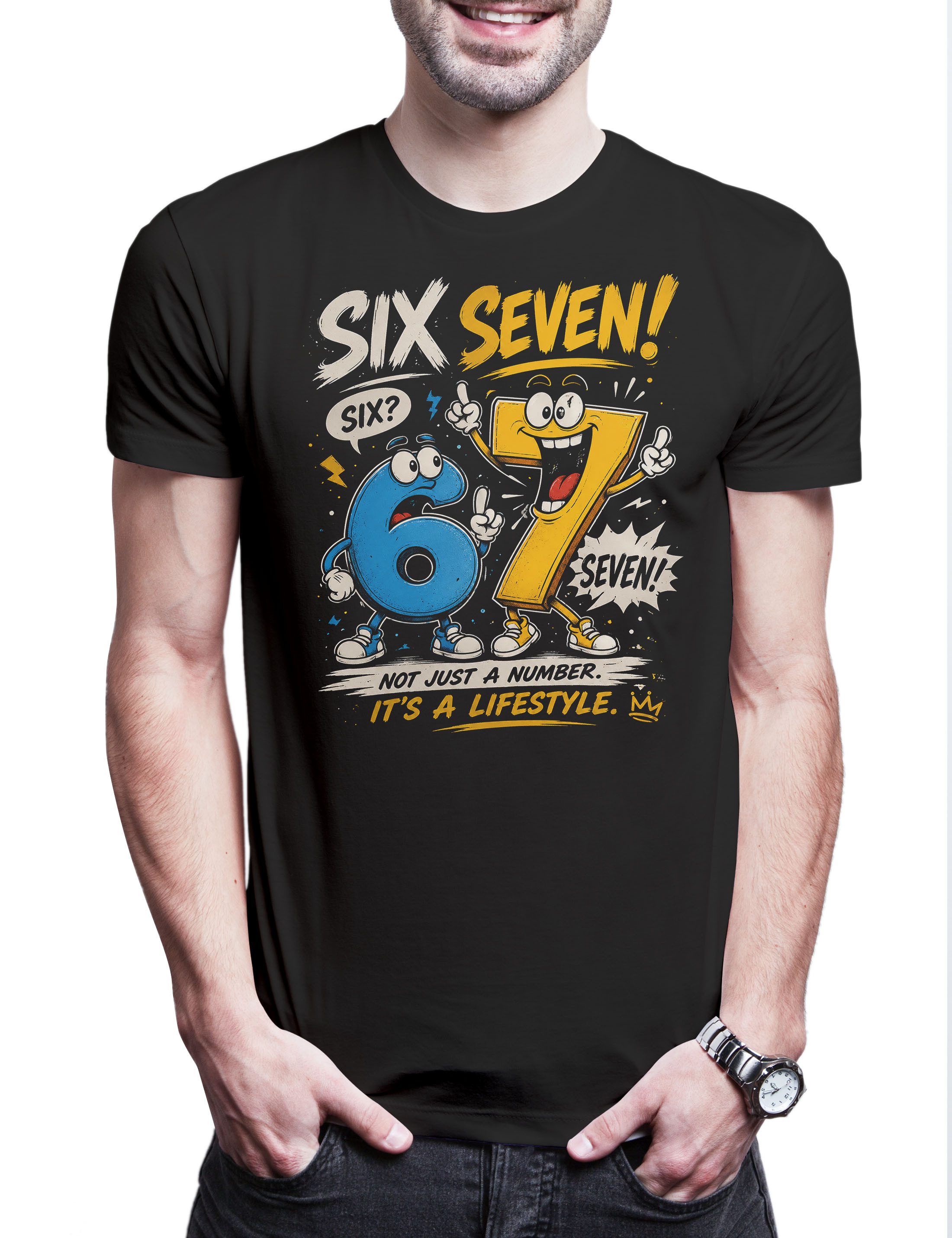 Urban Backwoods Print-Shirt Six Seven 1 Herren T-Shirt 6 7 Sechs Sieben 67 Viral Meme Gen Alpha (1-tlg) Brainrot Trend Skrilla Trend