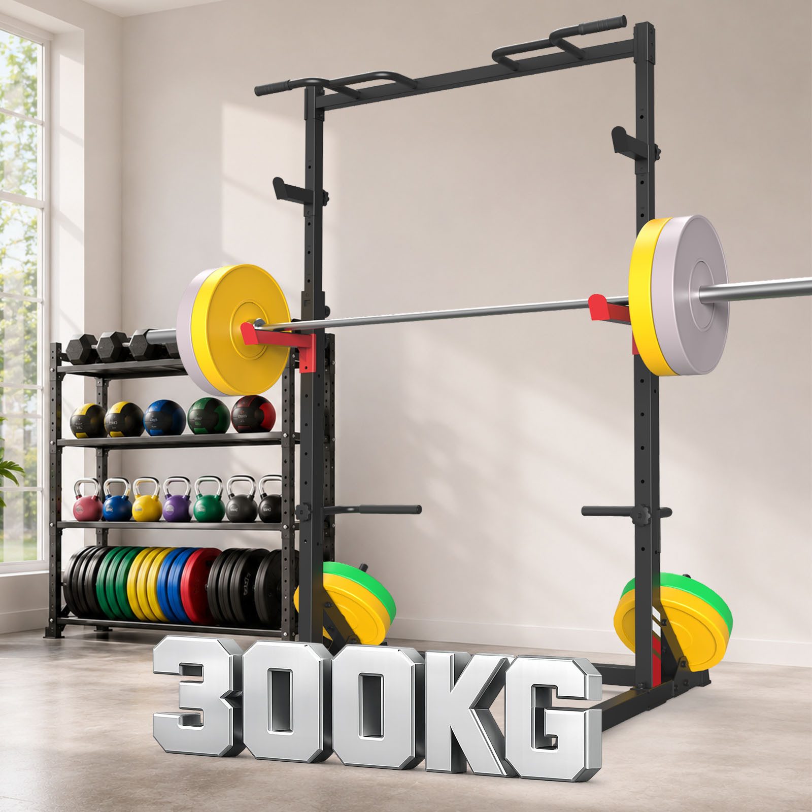 Gywowken Squat Rack Kraftturm - Verstellbare Hantelständer - Trainingsstation Multi, (Set, Gewichtheben Bankdrücken bis 300 kg), Multifunktions Barbell Rack - Kraftstation für für Sportstudio Zuhause