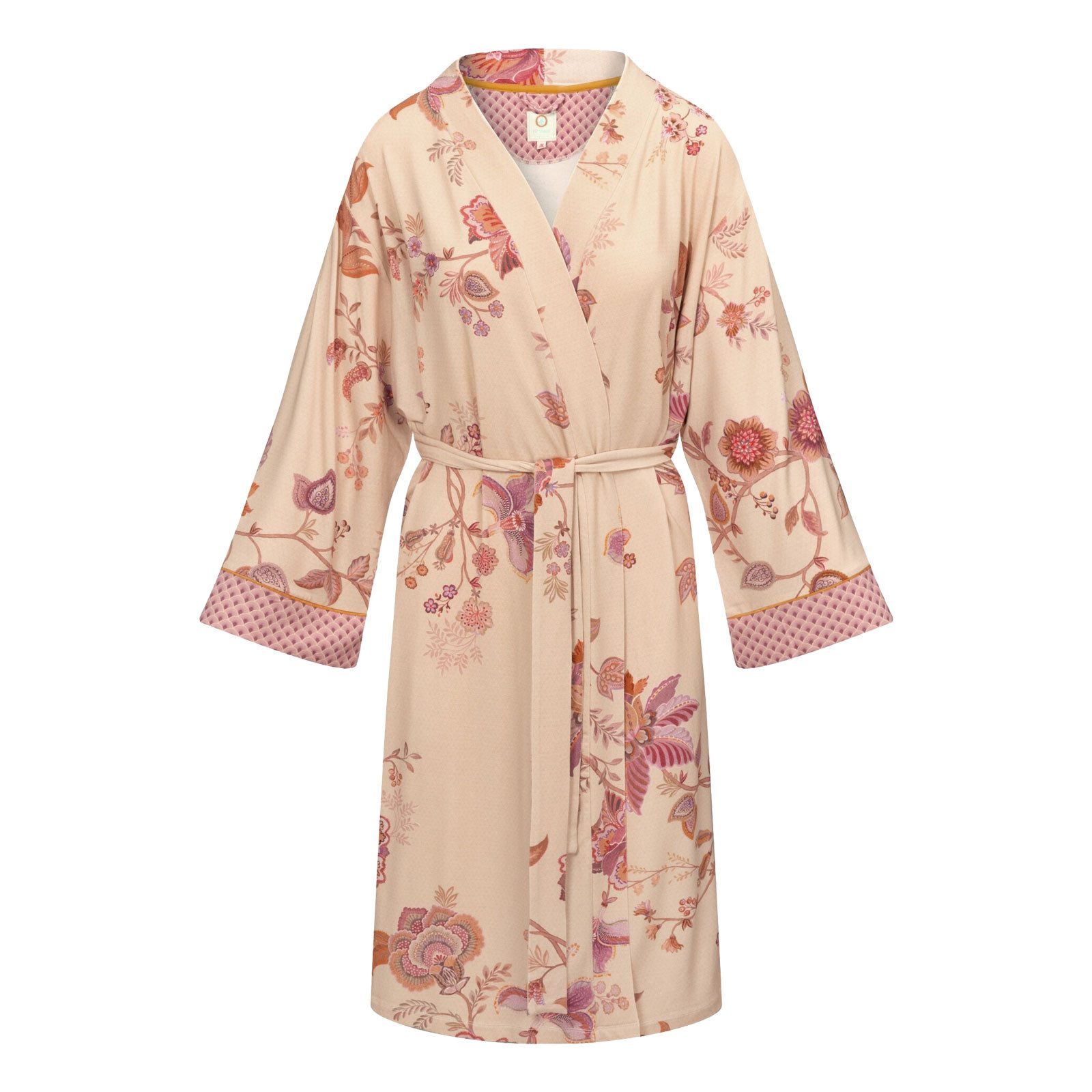 PiP Studio Kimono Naomi Kimono Cece Fiore, knielang, Viskose, mit breitem Gürtel zum binden, Bindegürtel, mit Bindegürtel