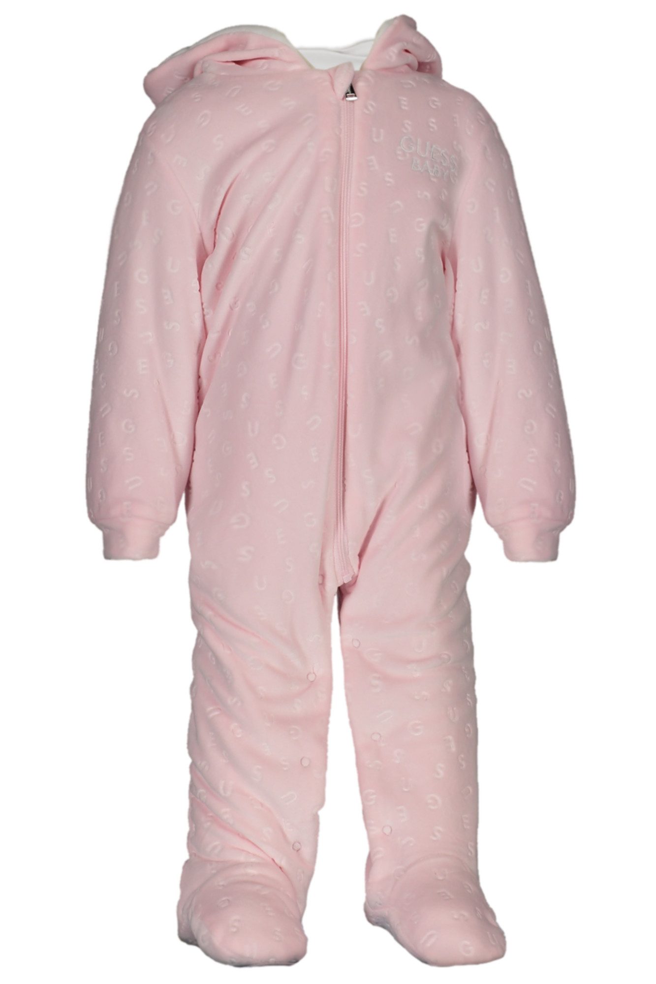 GUESS JEANS Outdoorjacke Rosa Mädchenjacke aus Chenille mit Kapuze und Kontrastdetails