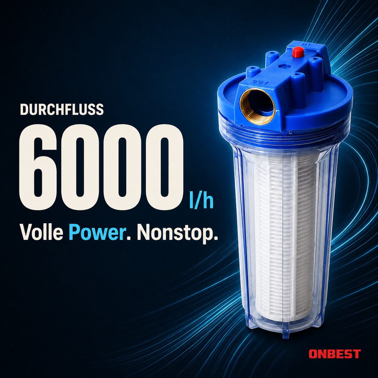 Onbest Wasserfilter WF-6055 1 Zoll 6000 l/h 5,5bar, inklusive Filterschlüssel, 10 x 31 cm