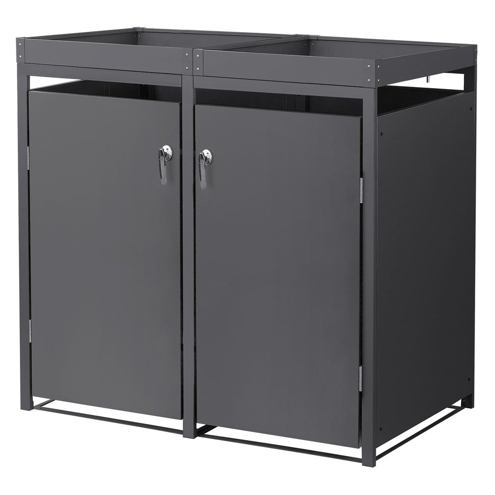 ML-DESIGN Mülltonnenbox Müllbox aus Stahl wetterfeste Mülltonnen Verkleidung Mülltonnengarage, Mülltonnencontainer mit Pflanzdach für 2 Tonnen 120 oder 240 Liter