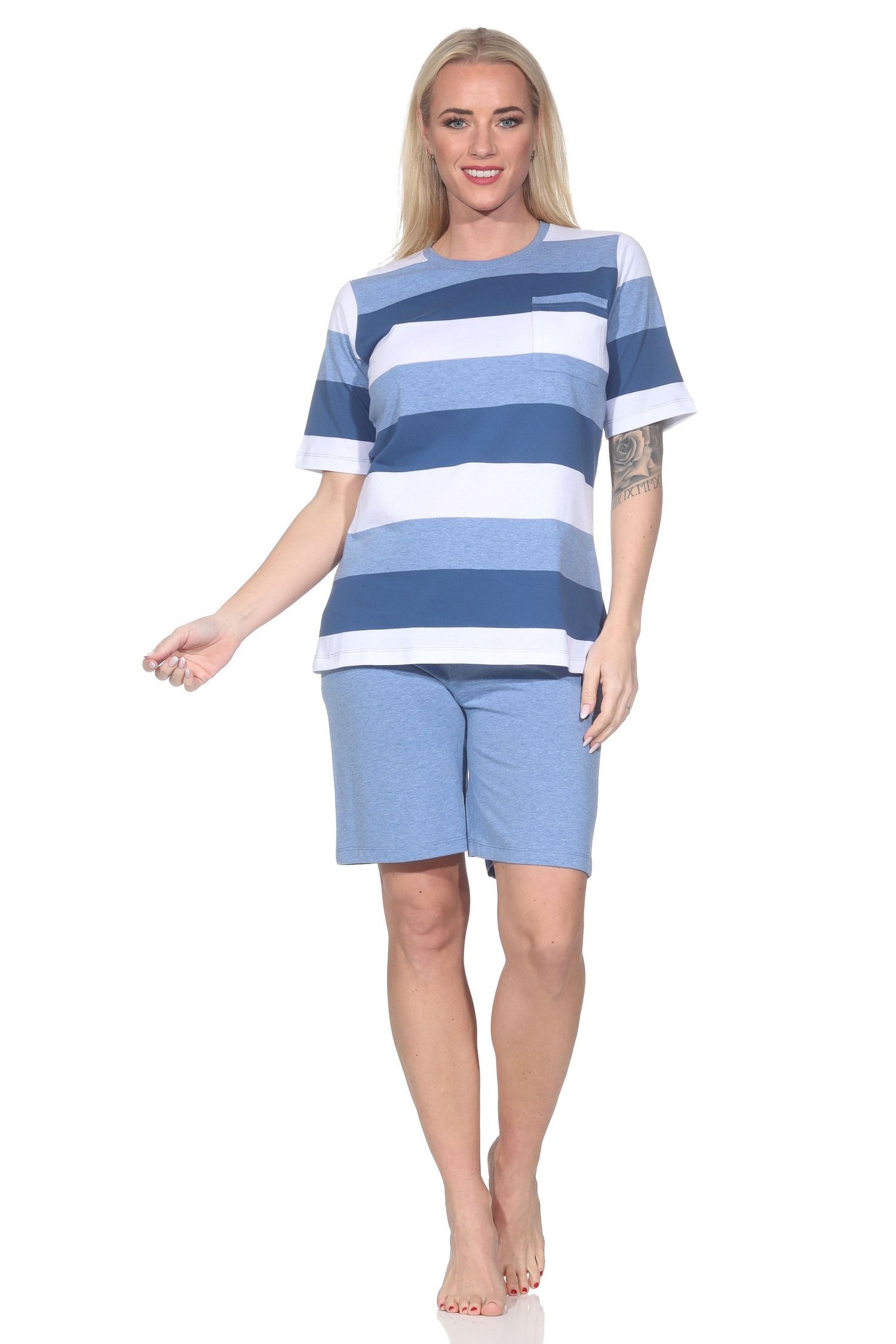 Pyjama kurzarm Shorty Schlafanzug Blockstreifen Übergrößen 125 205 101