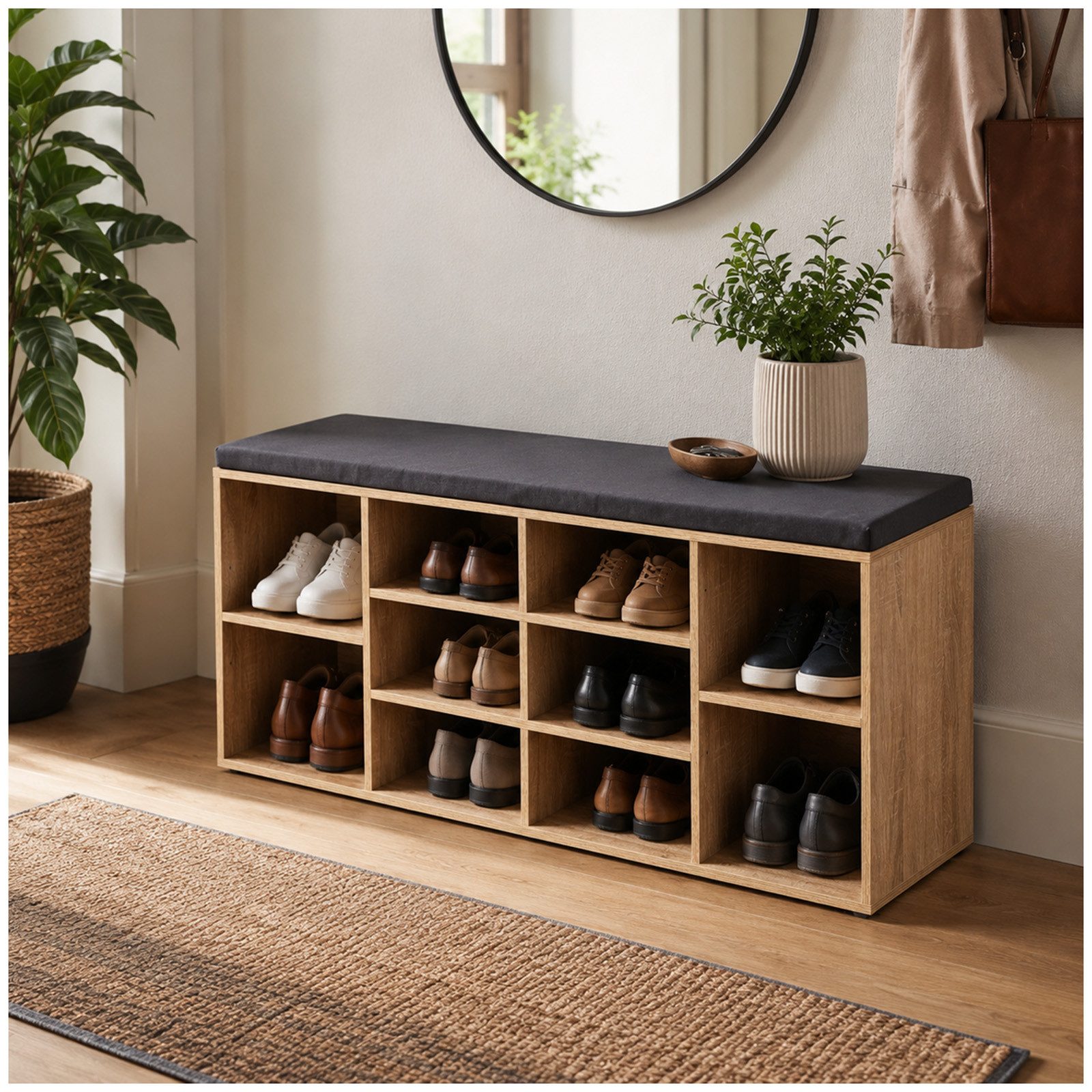 HTI-Living Schuhregal Garderobenbank mit 10 Fächern, Stück 1-tlg., Schuhregal Sitzbank