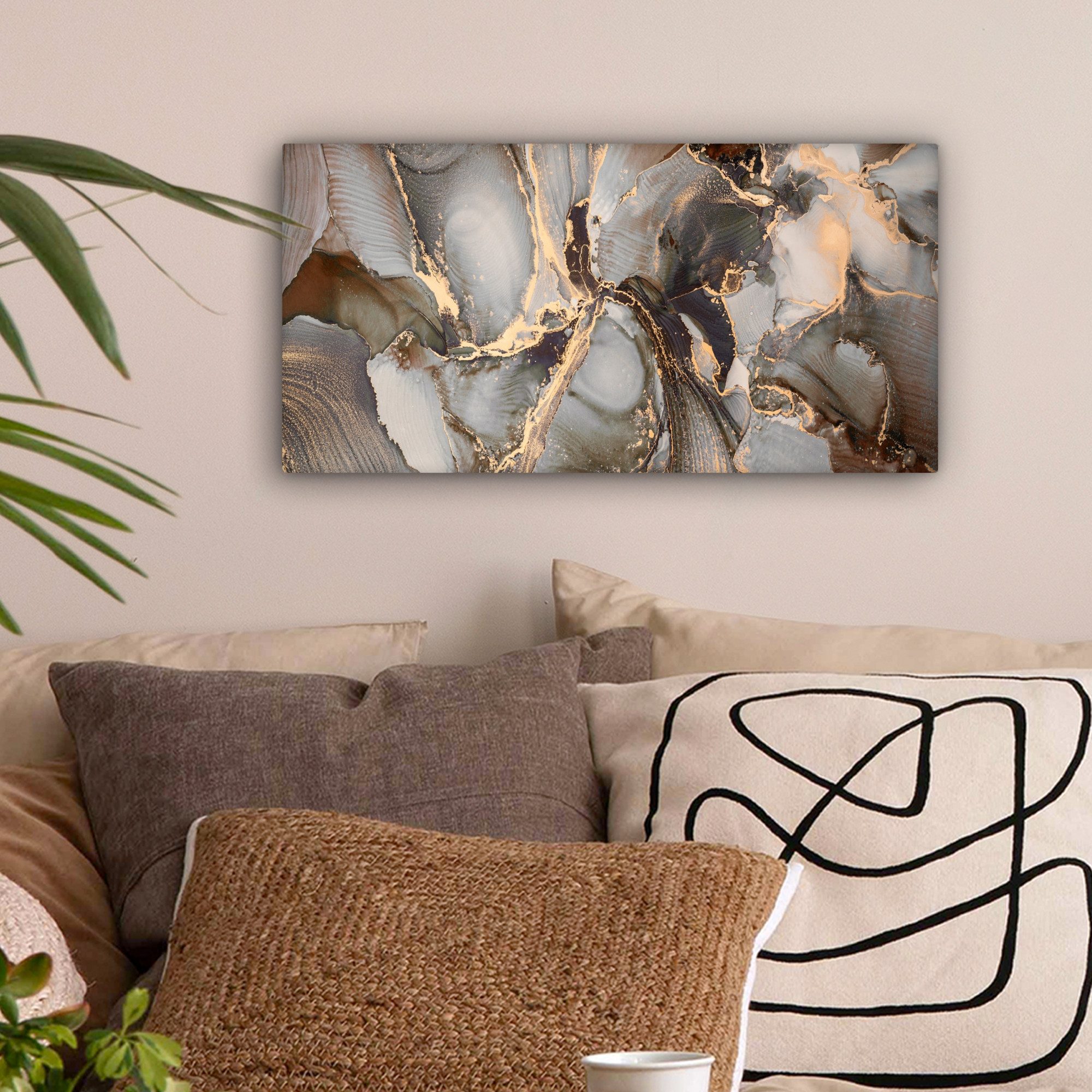 OneMillionCanvasses® Leinwandbild Panorama Grau - Gold günstig online kaufen