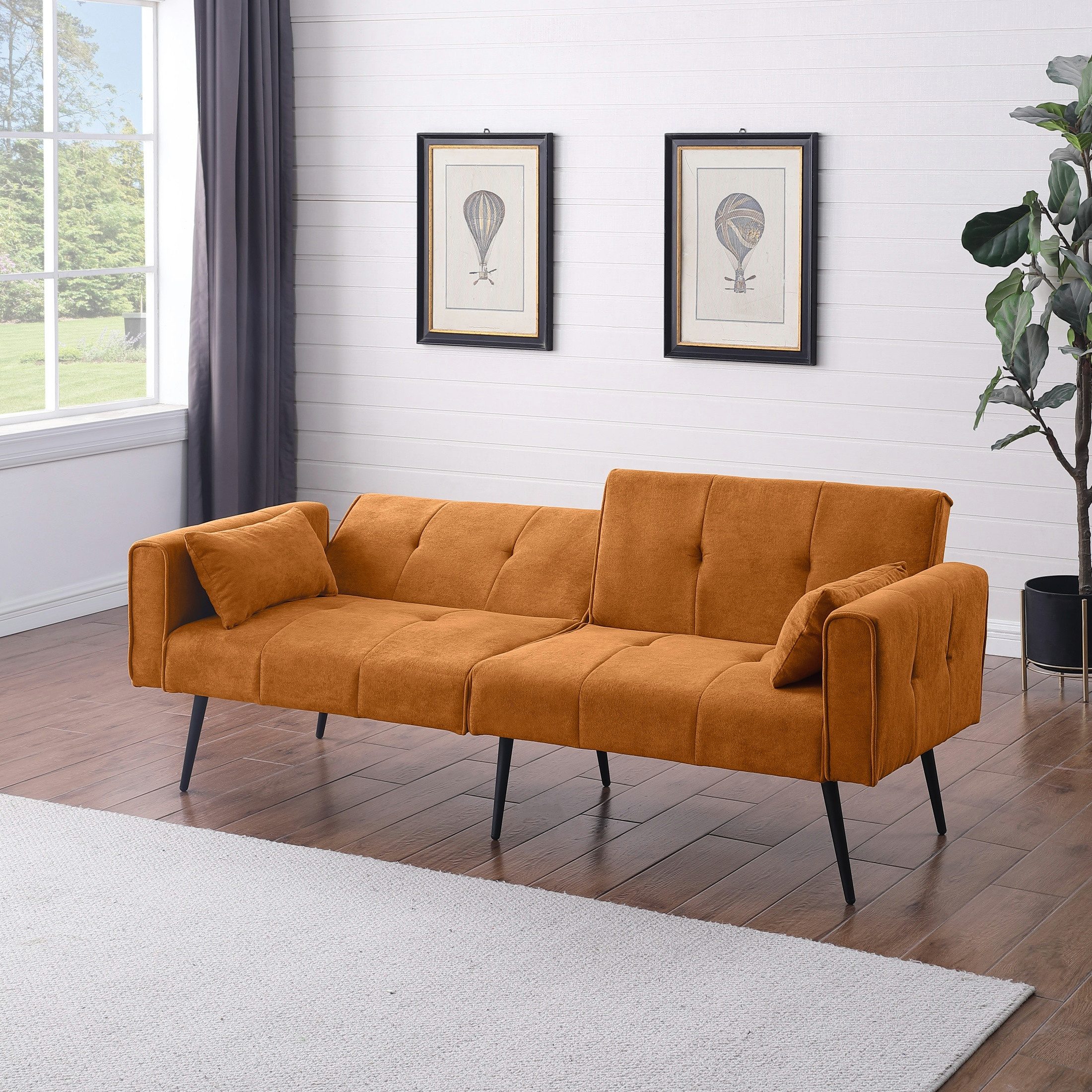 autolock 2-Sitzer Gepolstertes Futon-Schlafsofa faltbares Schlafsofa, Stoff-sofa, Zweisitzer für Zuhause, Wohnheim, Bonuszimmer, kompakte Räume, 68 Zoll