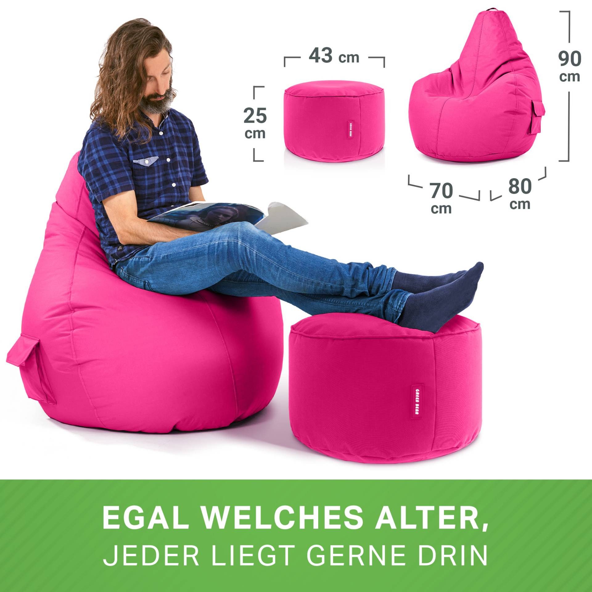 Green Bean Sitzsack Gaming Sitzsack + Hocker Cozy+Cube (Gaming Chair mit Fußhocker), Set Sitzsack mit Sitzhocker, Sitzkissen, Relax-Sessel