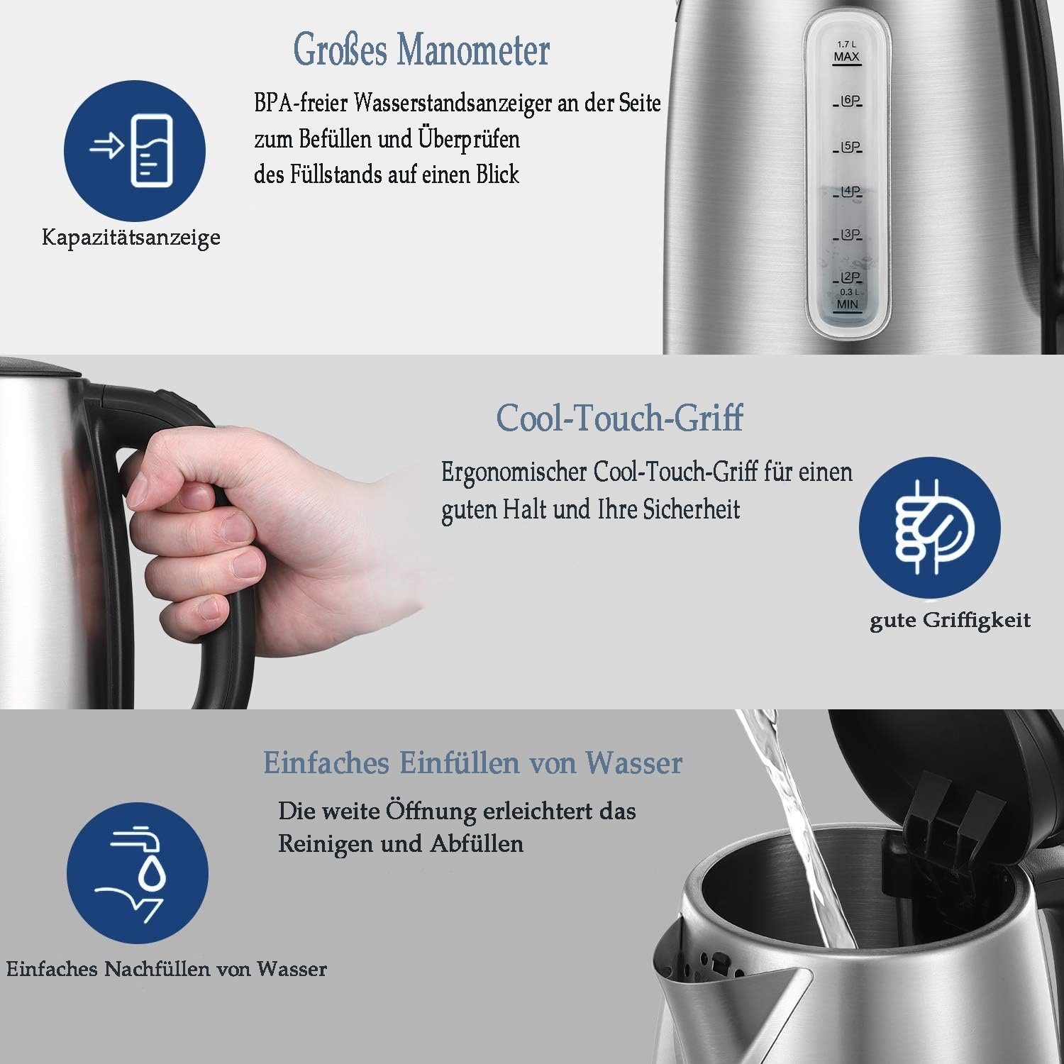 W, Mutoy für Kaffee Tee und Trockenkochschutz, 2000,00 LED-Anzeige,1,7L, Abschaltautomatik Elektrischer und Wasserkocher, Wasserkocher,mit Wasserkocher
