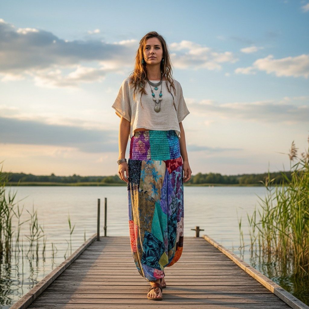 Guru-Shop Relaxhose Sommerliche Aladinhose, Patchwork Pluderhose,.. Ethno Style, alternative Bekleidung