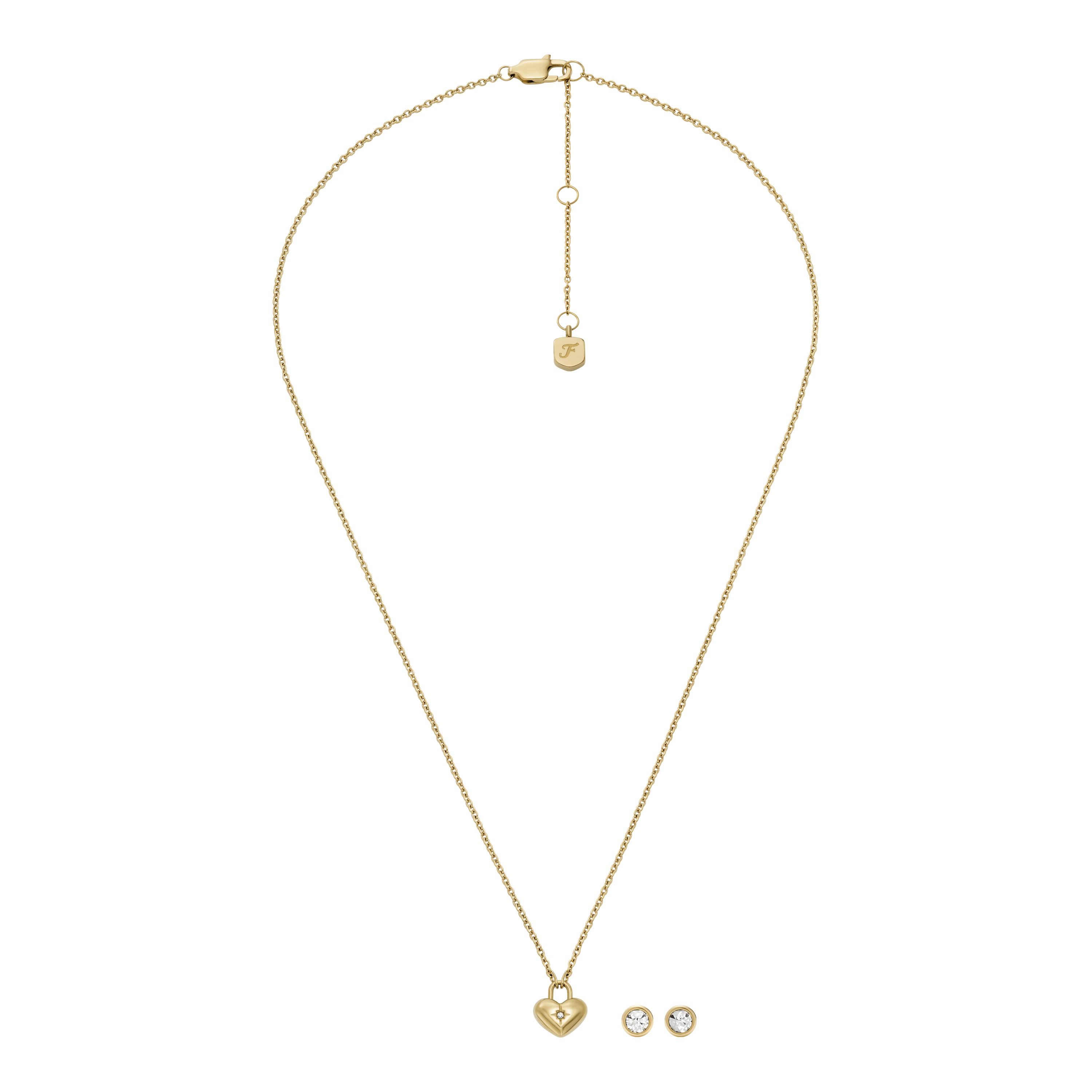 Fossil Ohrring und Ketten Set Mulitpack Schmuck Geschenk Edelstahl JEWELRY (Set, 3-tlg), mit Glasstein