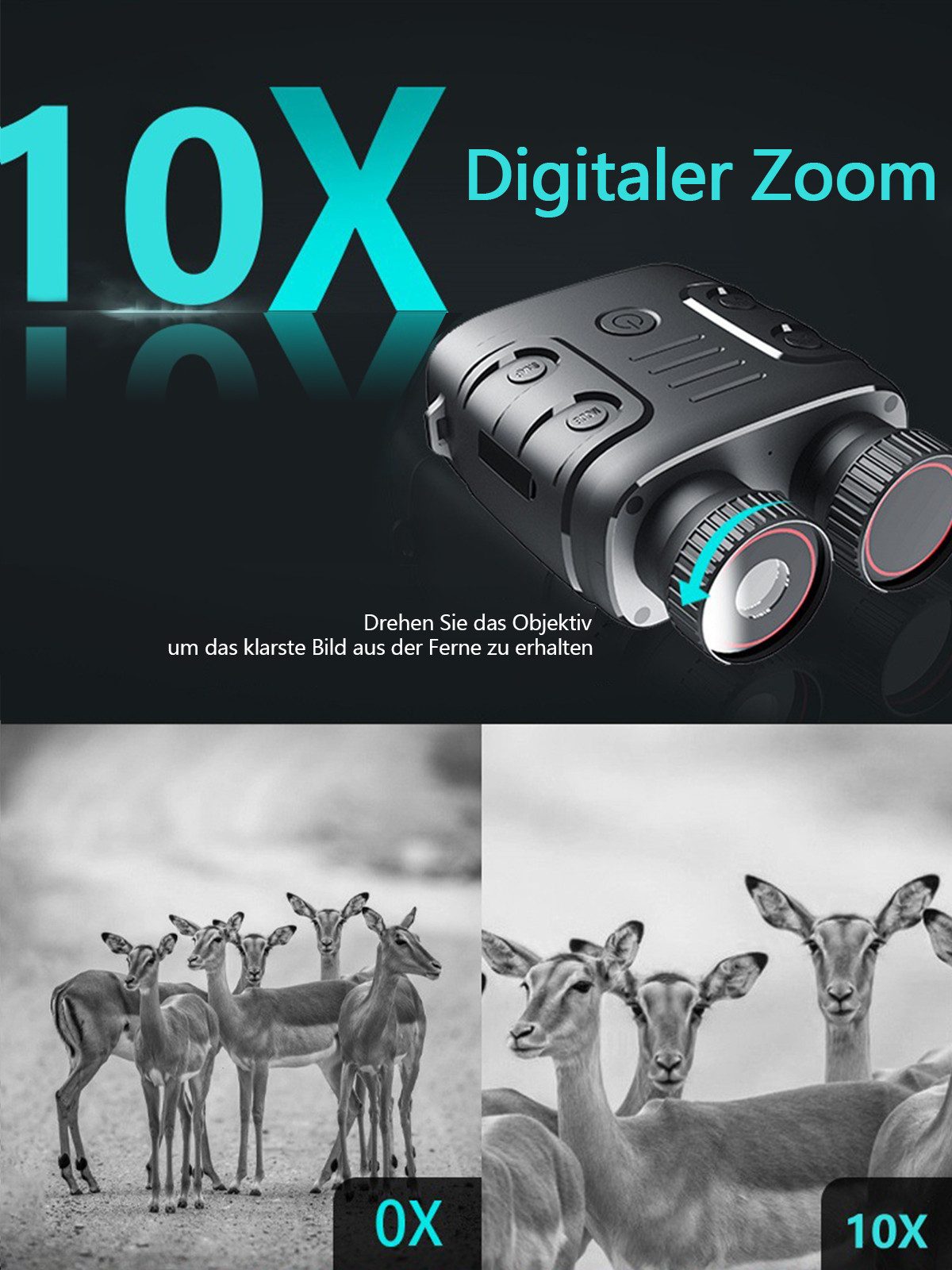 Tekoo Nachtsichtgerät Digitales Nachtsichtgerät Infrarot 2.5K QHD 800m Reichweite Akku 64GB, 800m Sichtweite bei Dunkelheit, 2.5K QHD Videoaufnahme mit Ton